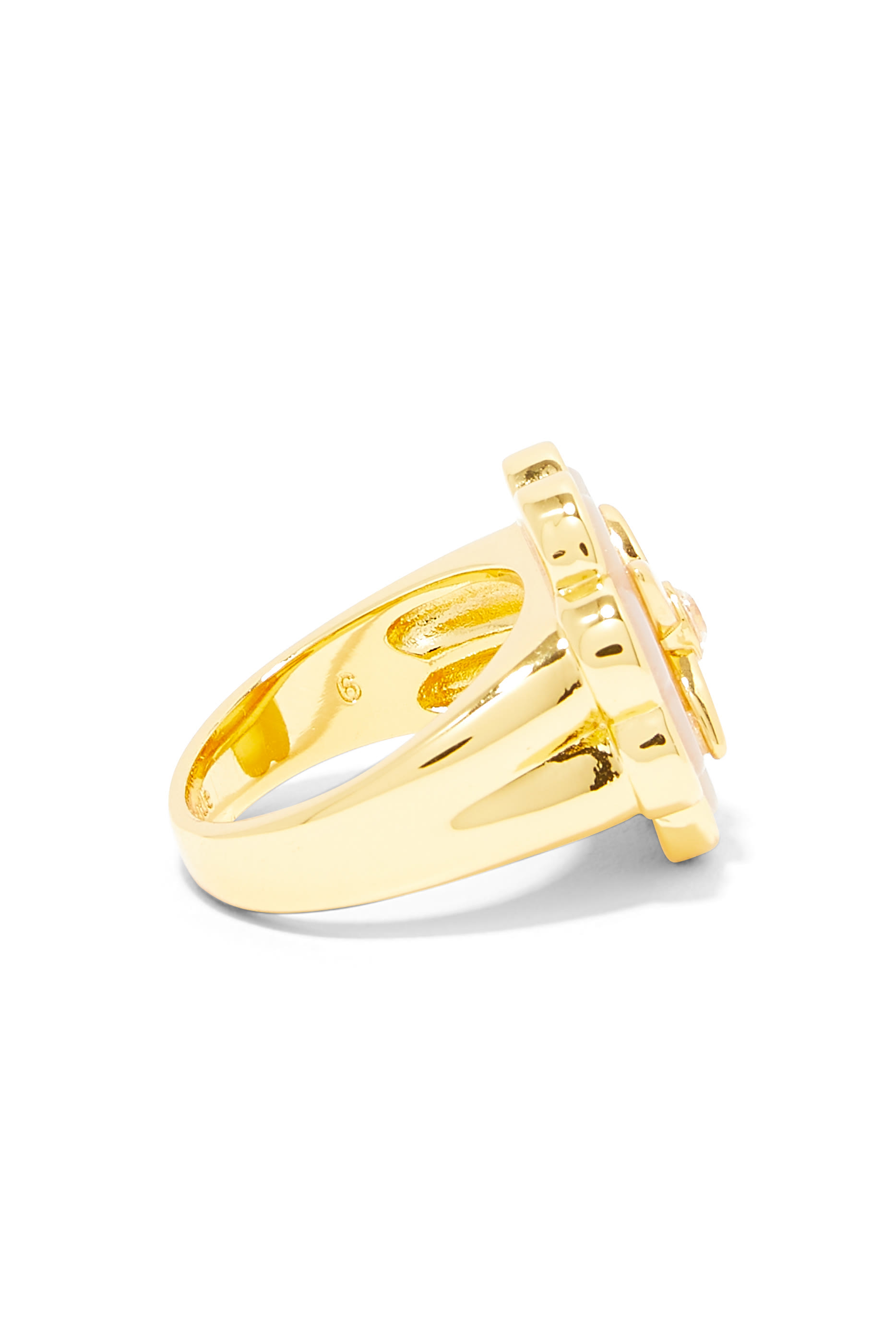 Heritage Bloom Signet Ring, Plated Metal With Cubic Zirconia & Mother of Pearl