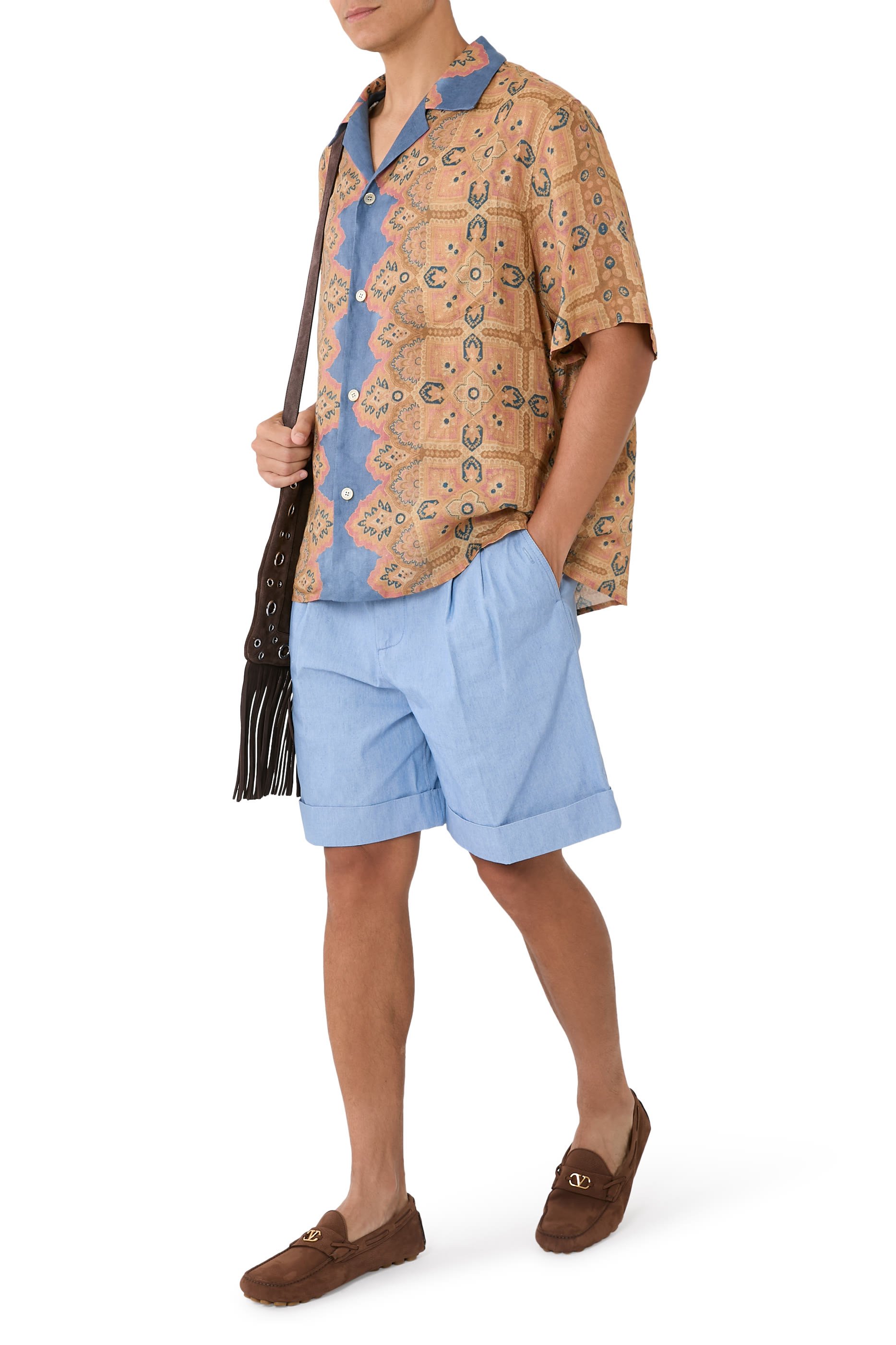 Cuffed Denim Bermuda Shorts