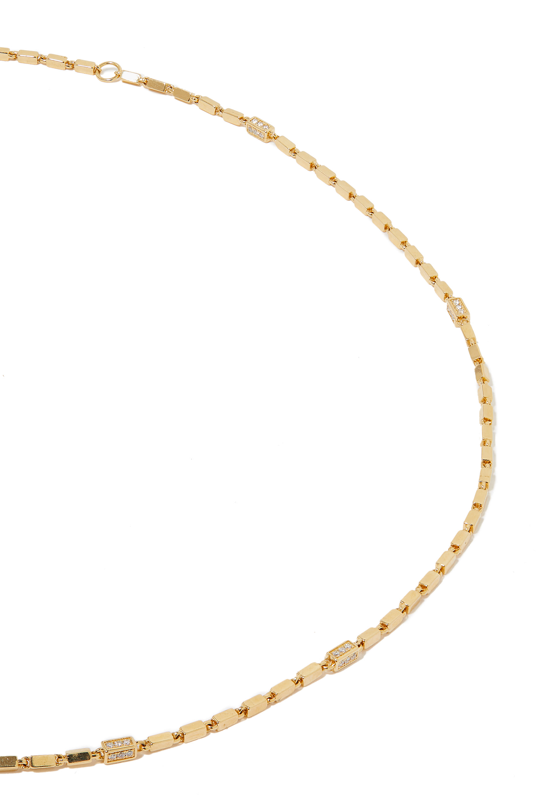Pave Station Chain Link Necklace, 18K Yellow Gold & Diamond