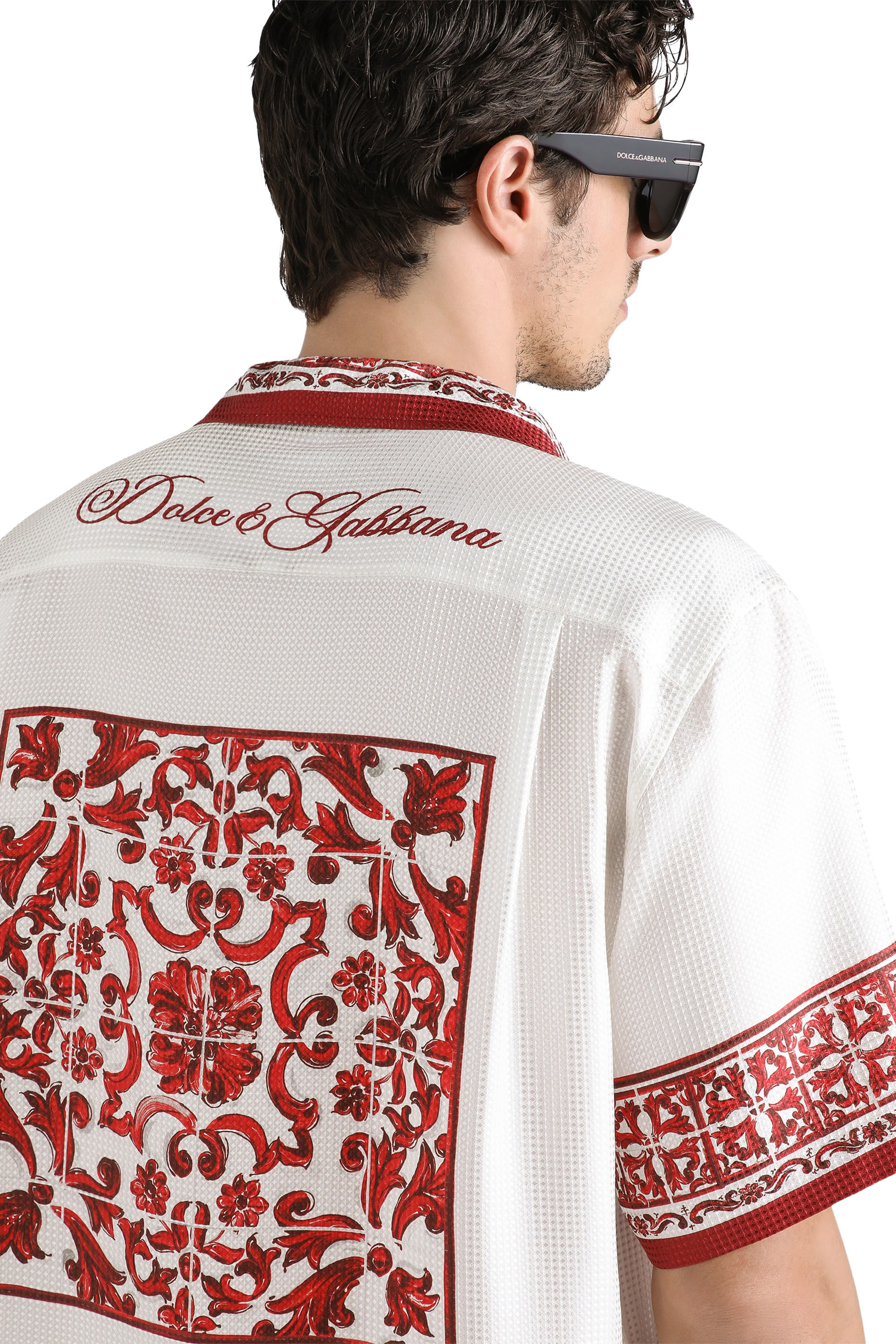 Majolica-Print Hawaii Silk Jacquard Shirt 