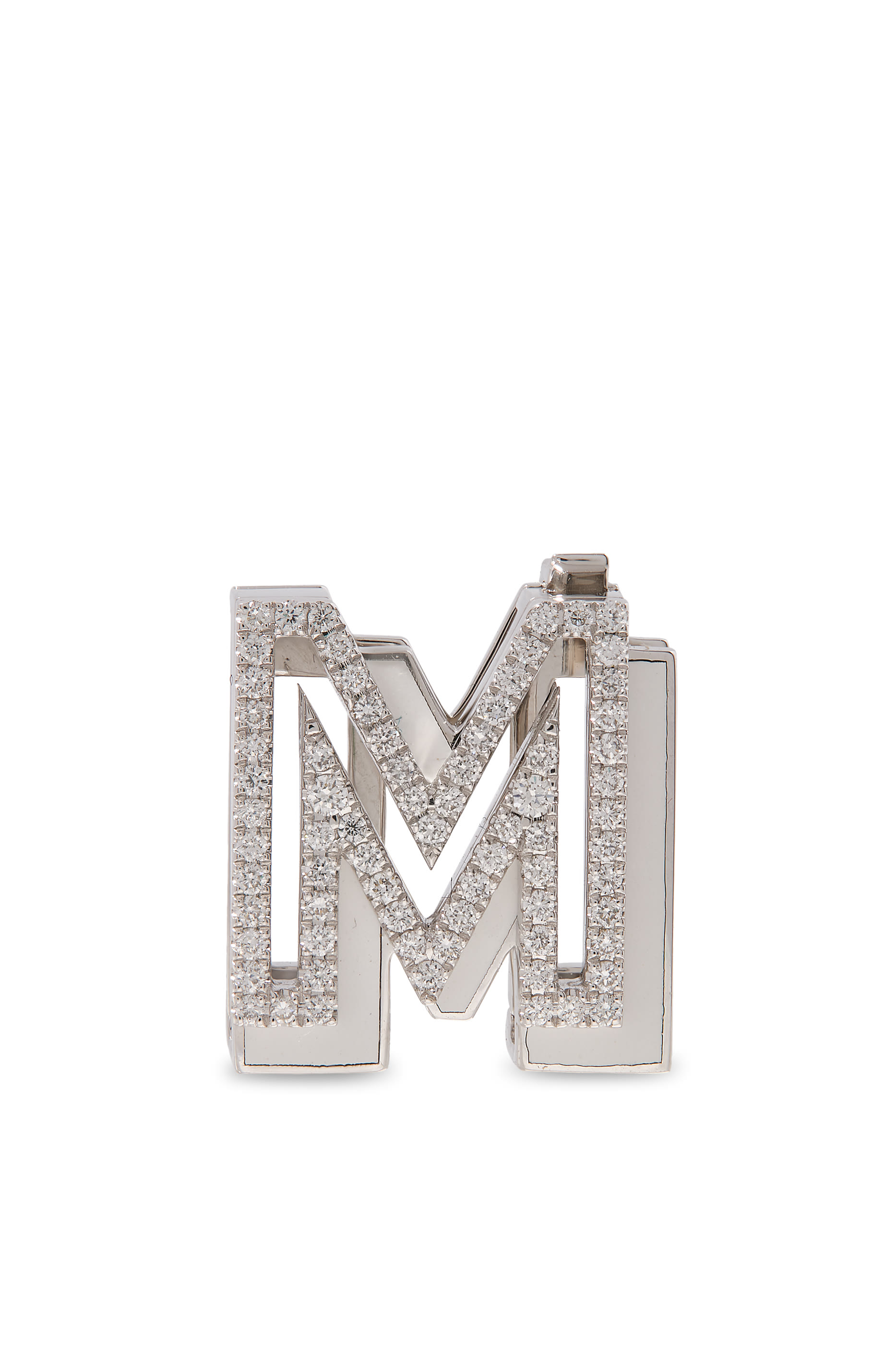 Letter M Charm, 18k White Gold & Enamel, Diamonds