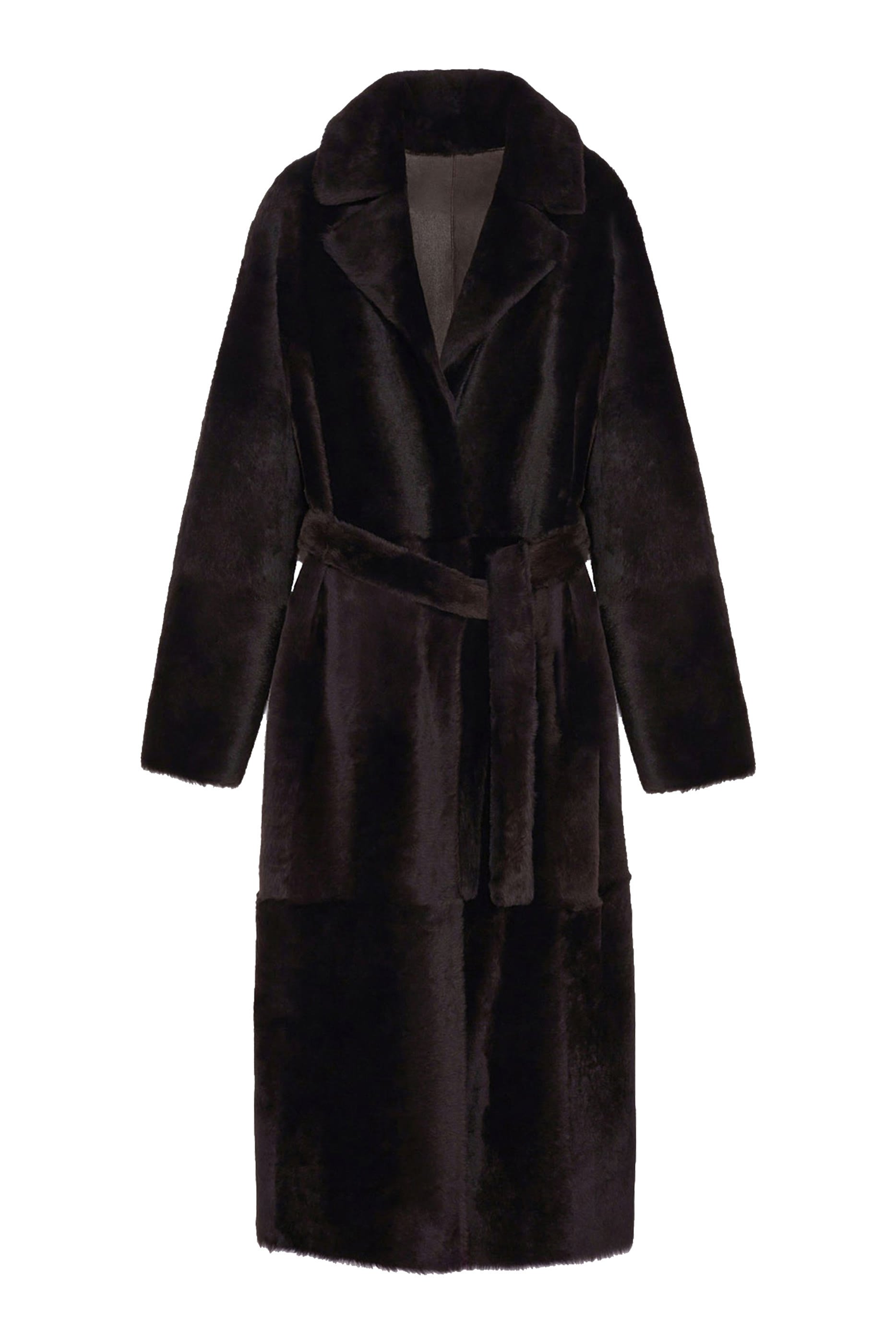 Long Reversible Belted Shearling Coat