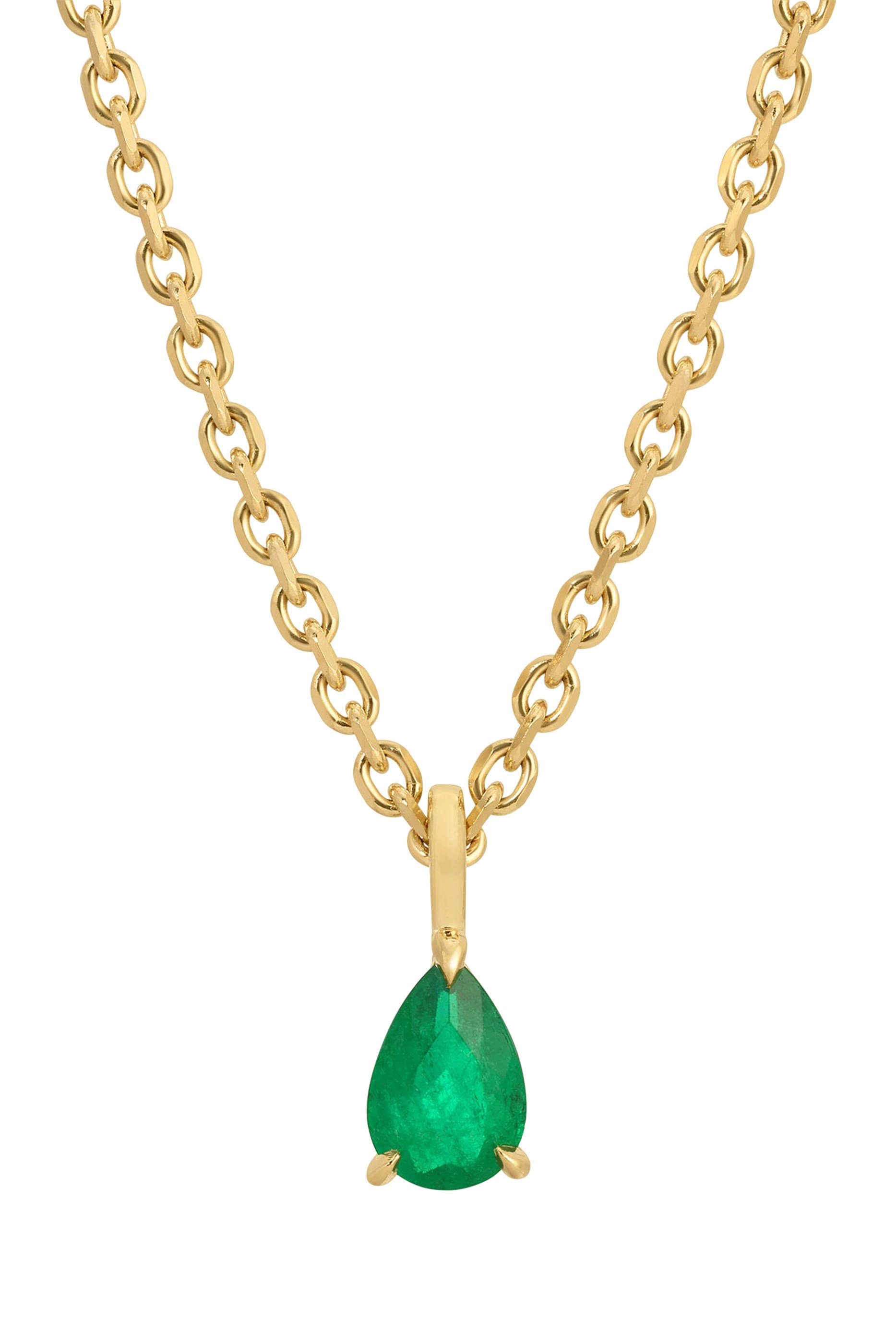 Colombian Emerald Pear Pendant, 18k Yellow Gold & Emerald