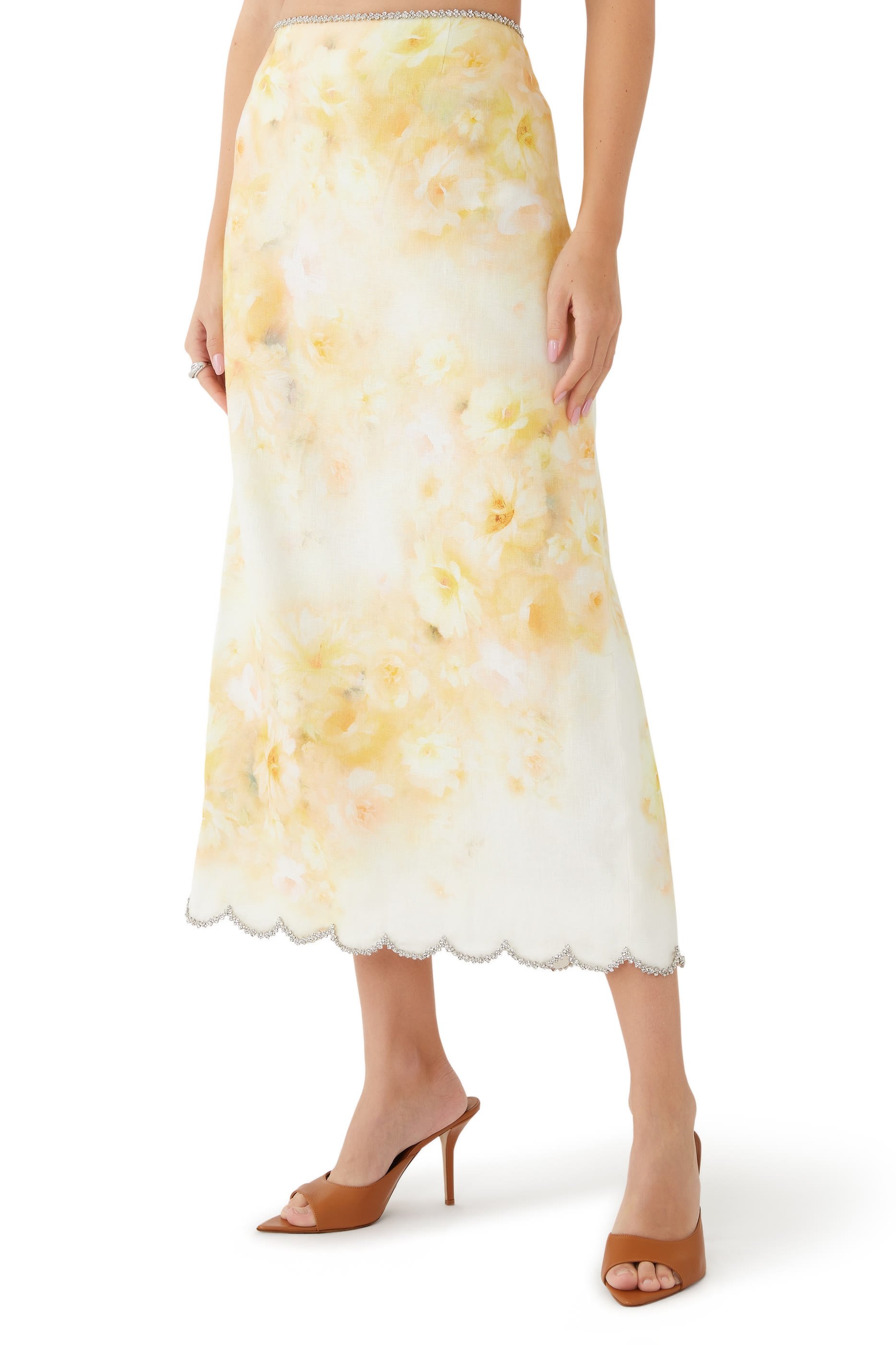 Crush Scalloped Midi Skirt