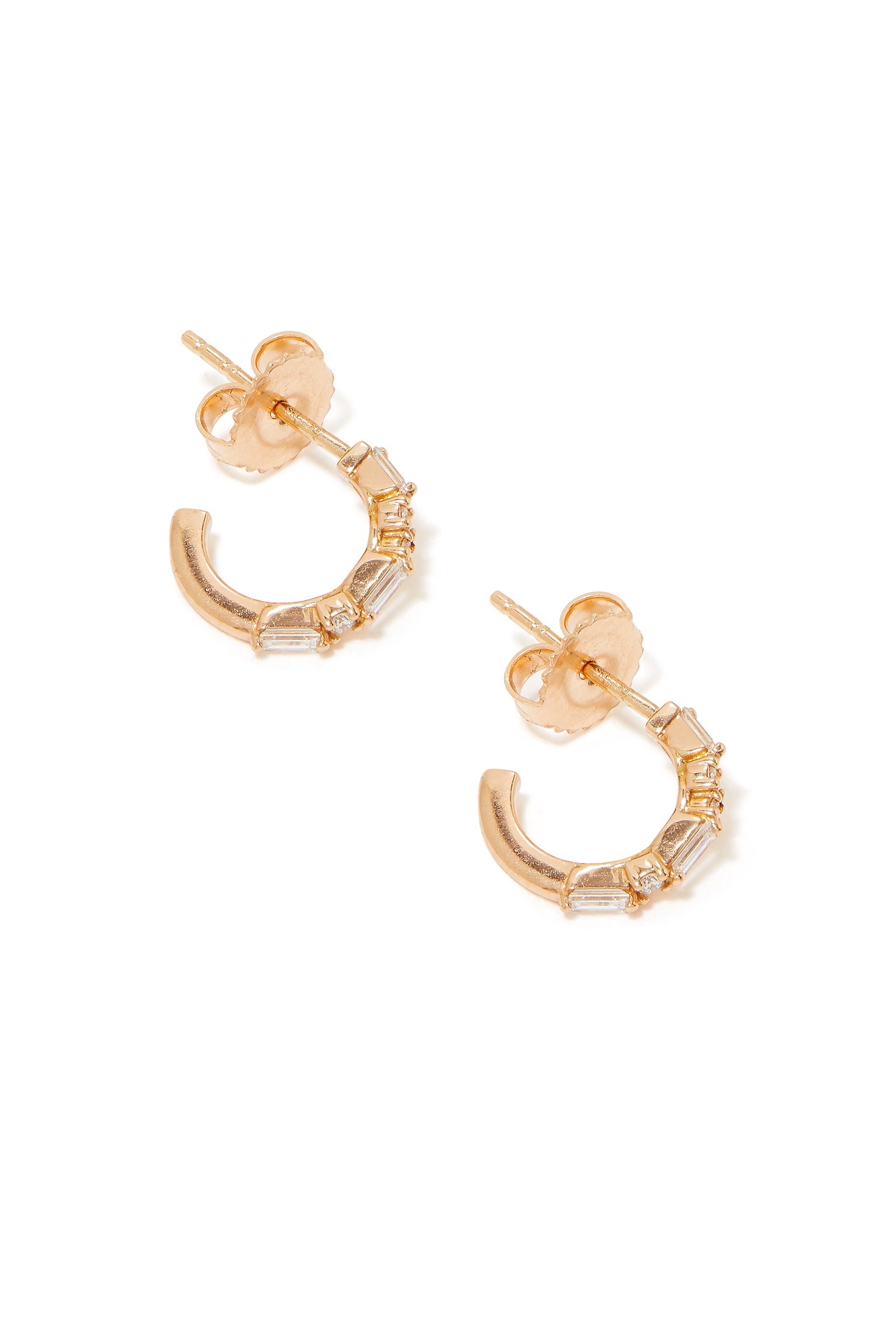 Fireworks Baguette Hoop Earrings, 18k Rose Gold & Diamonds