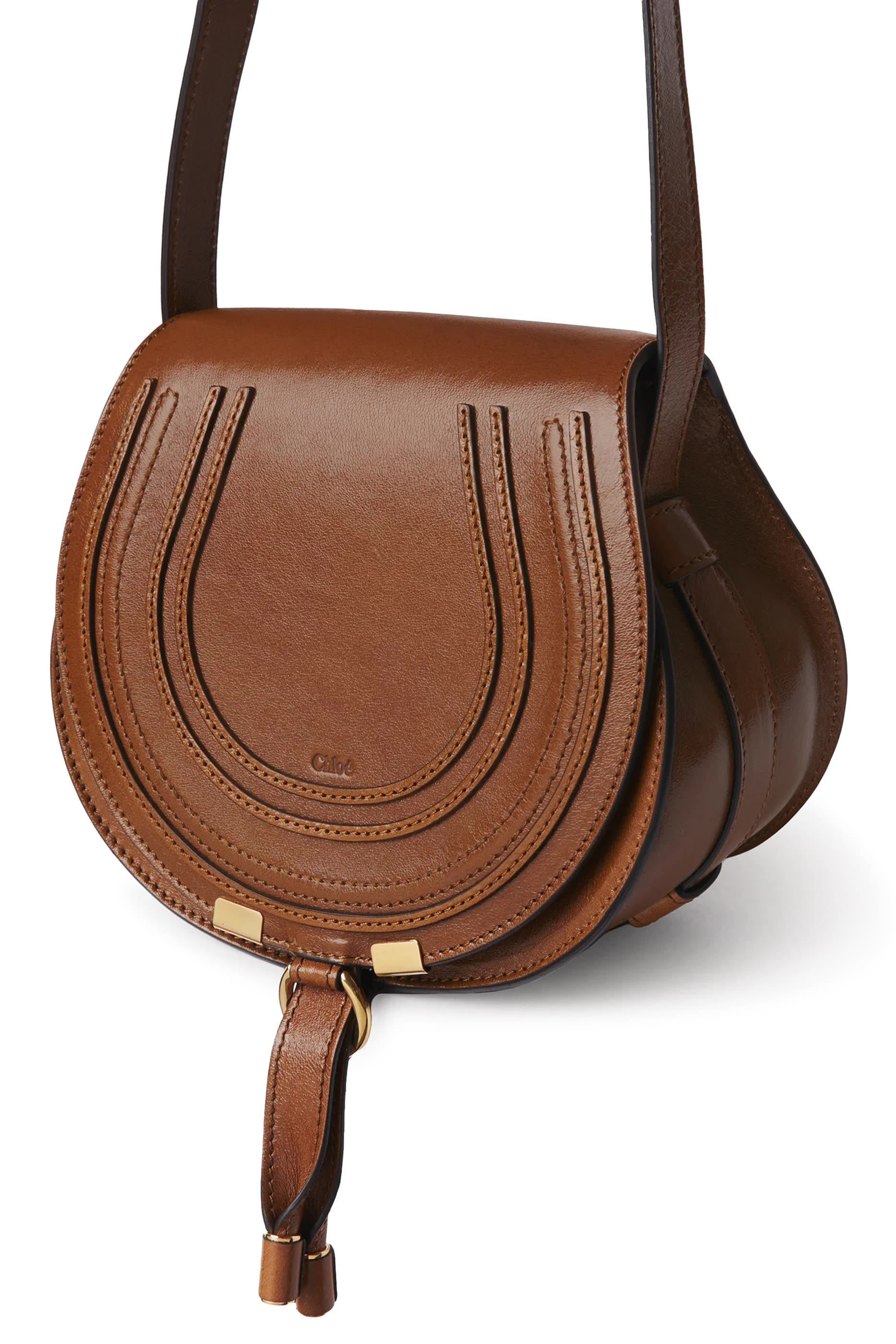Shiny Leather Small Marcie Saddle Bag