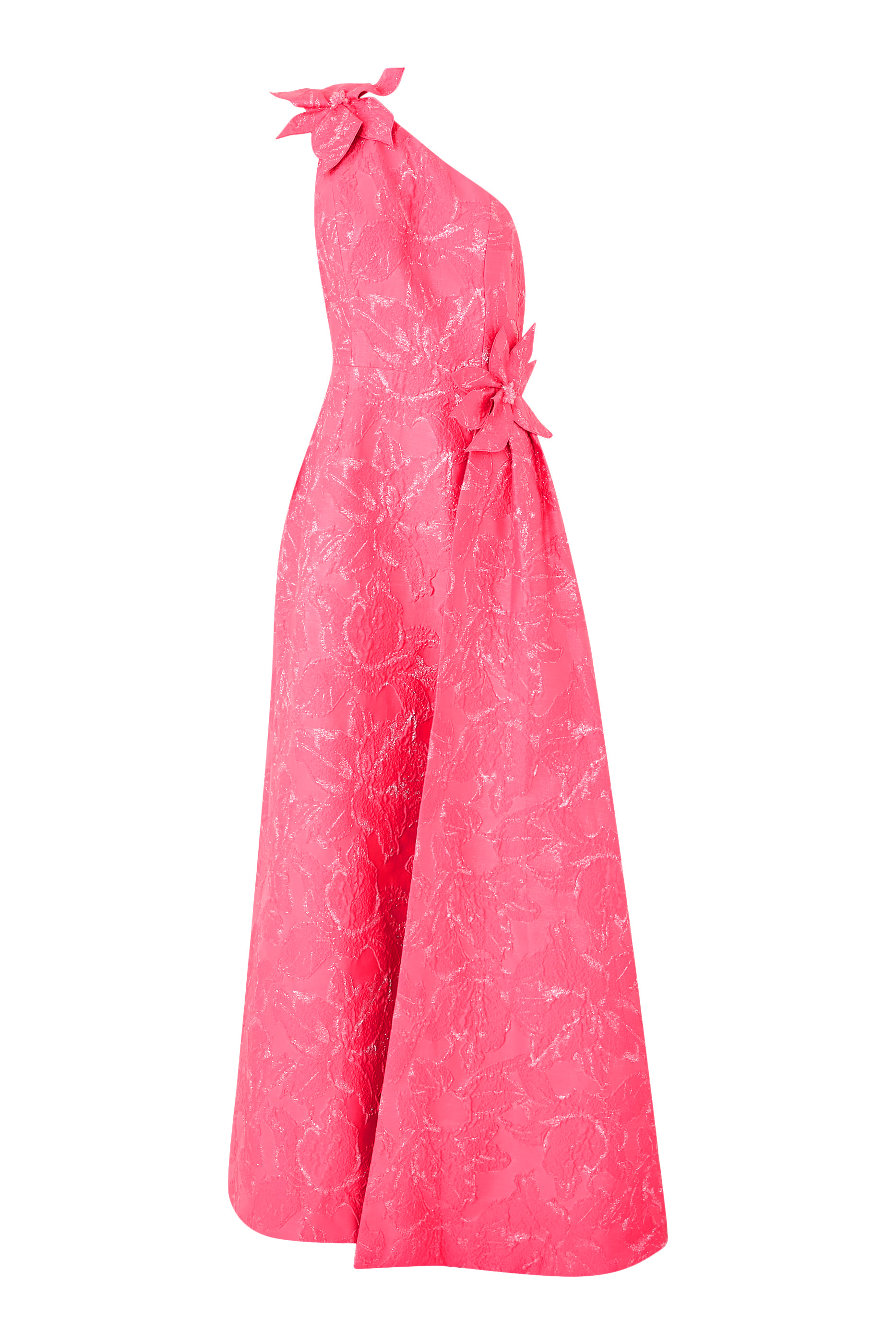 One Shoulder 3D Flower Side Drape Gown