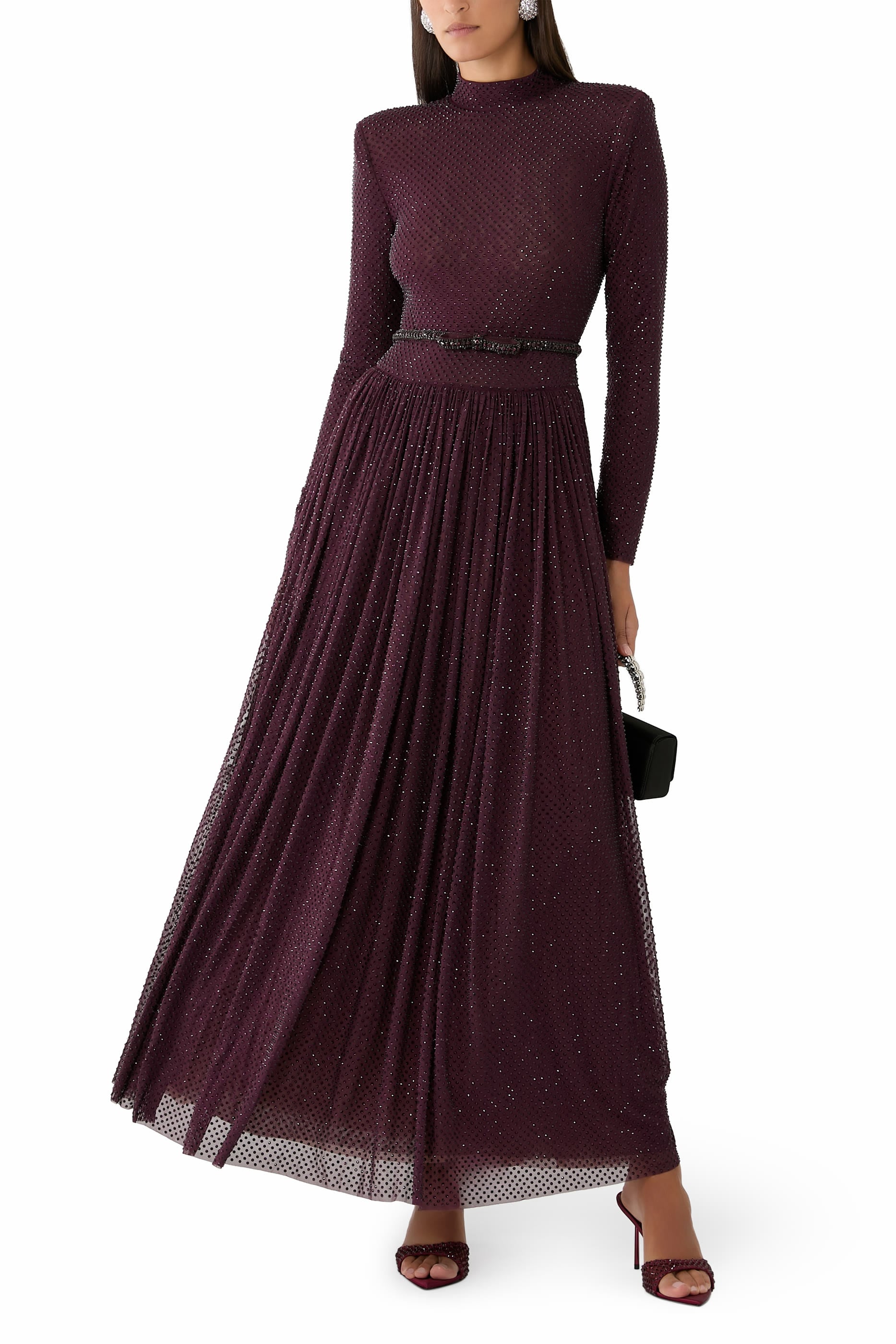 Rhinestone Long Sleeves Maxi Dress
