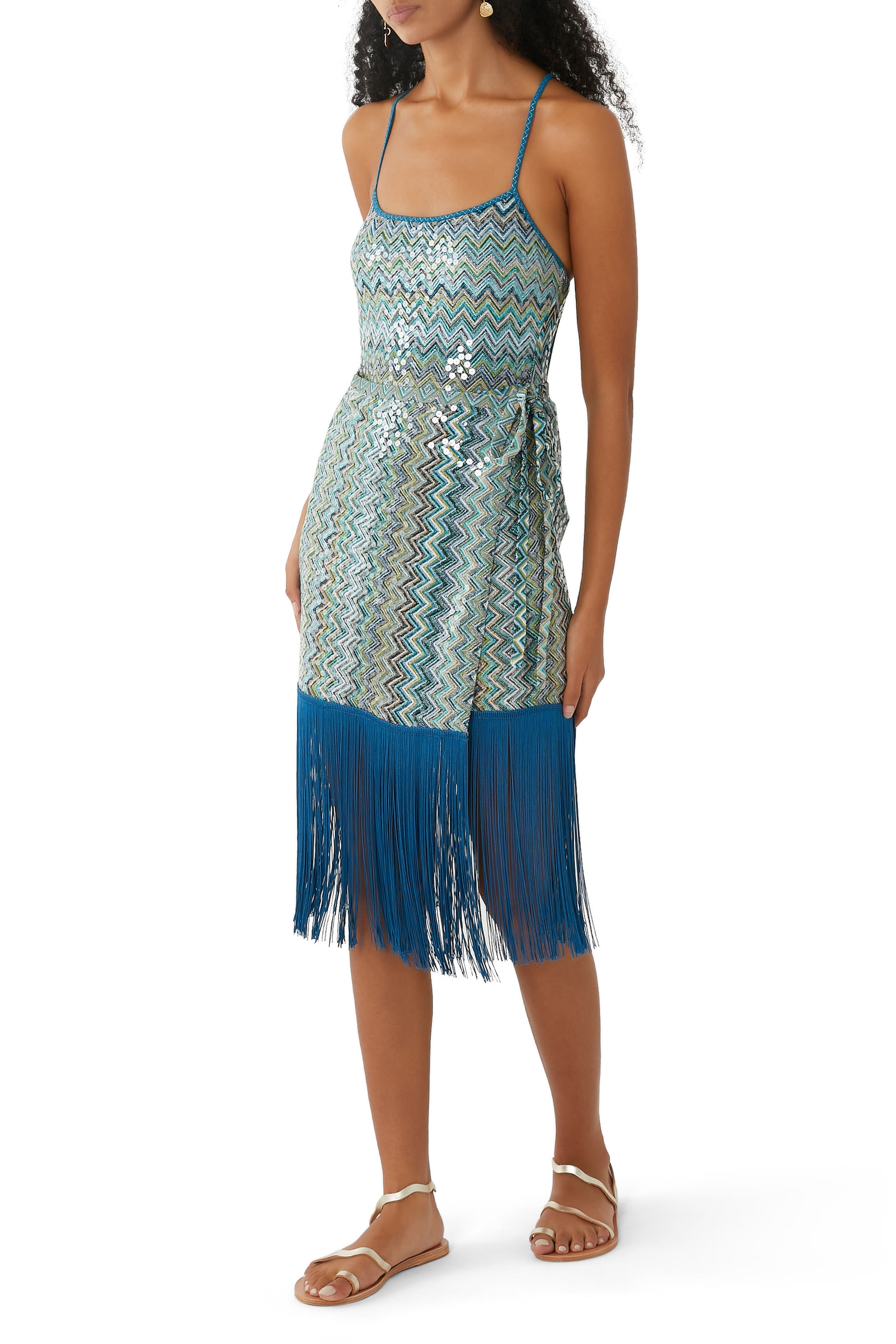 Exclusive Mare Chevron Raschel Sequinned Fringed Mini Skirt