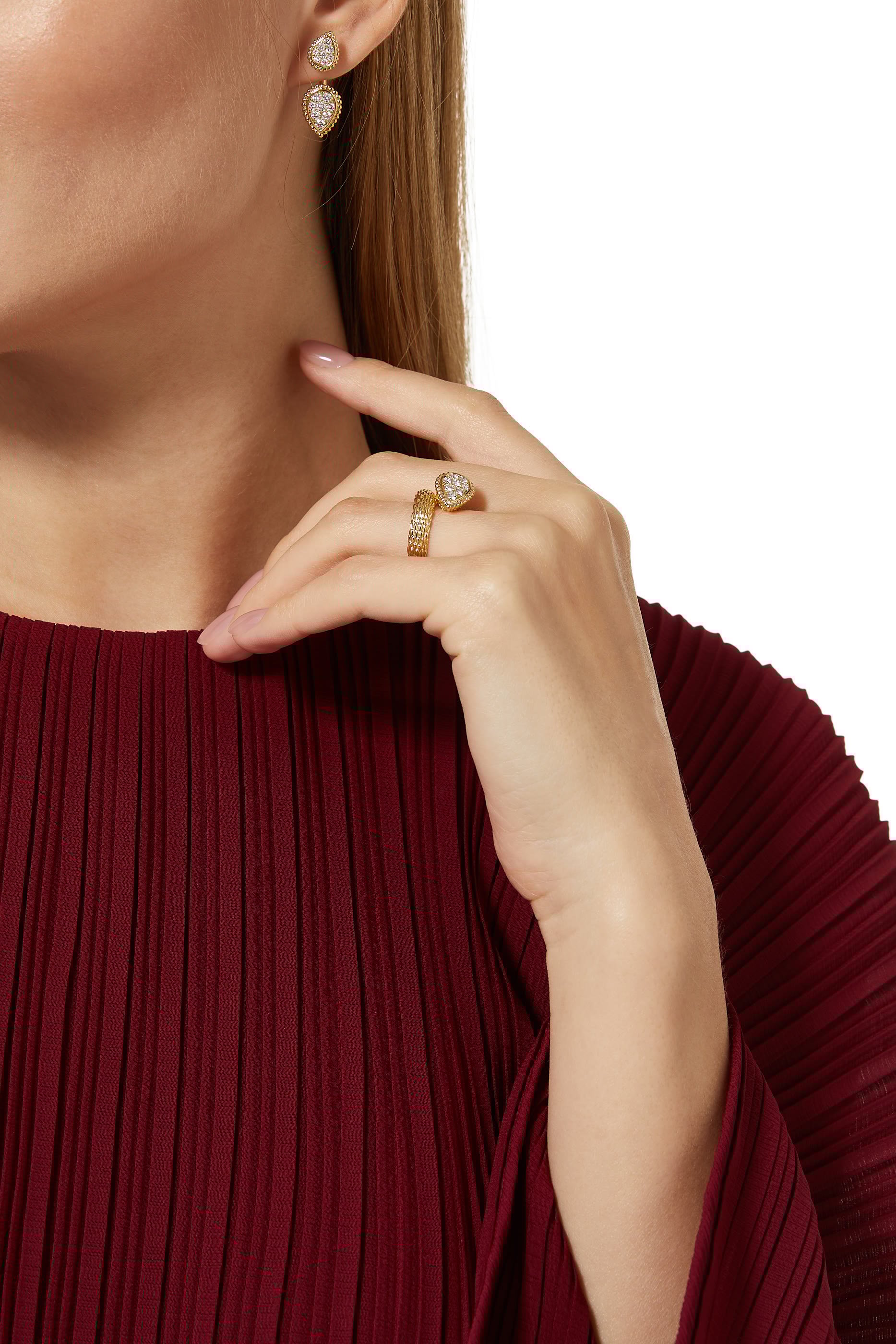 Serpent Boh&egrave;me Double Motif Single Stud Earring, 18k Yellow Gold & Diamonds