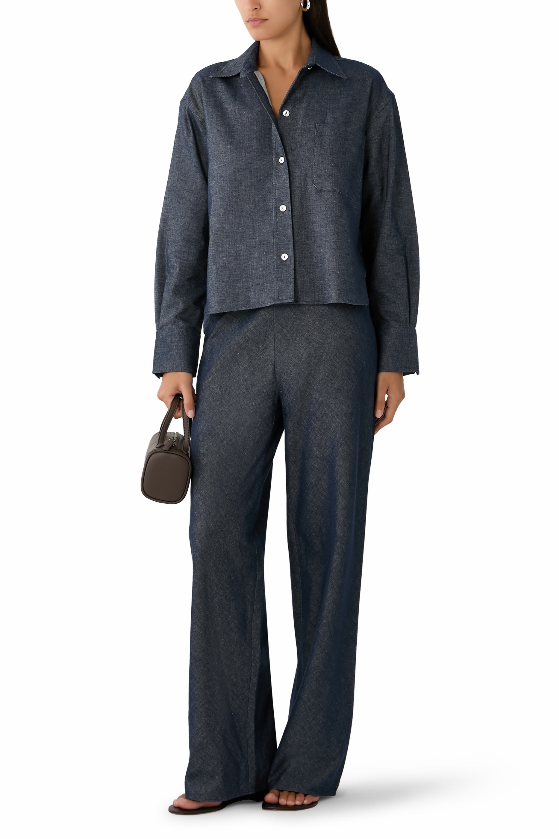 Colette High-Rise Cotton-Linen Chambray Bias Pants 