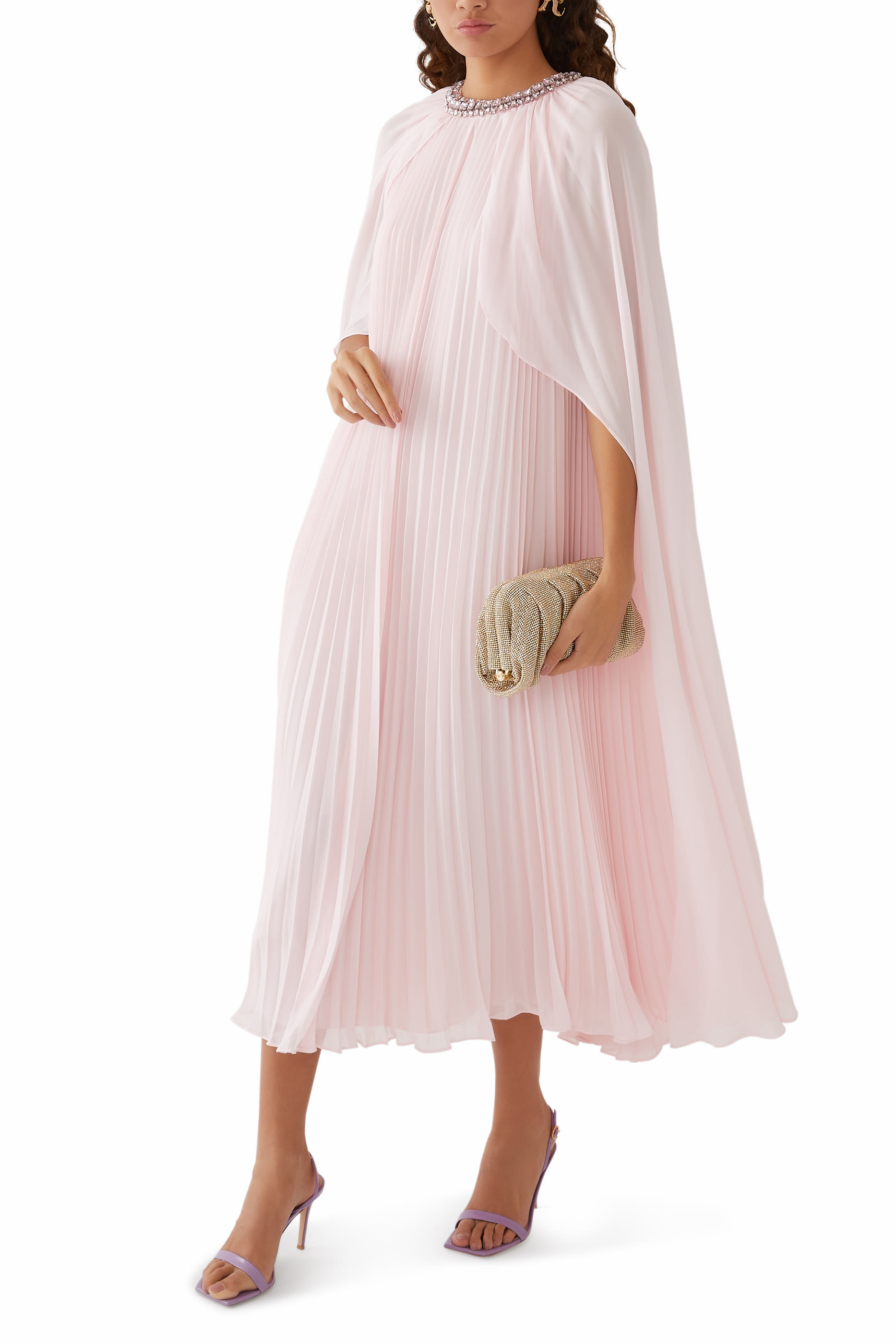 Chiffon Cape Midi Dress