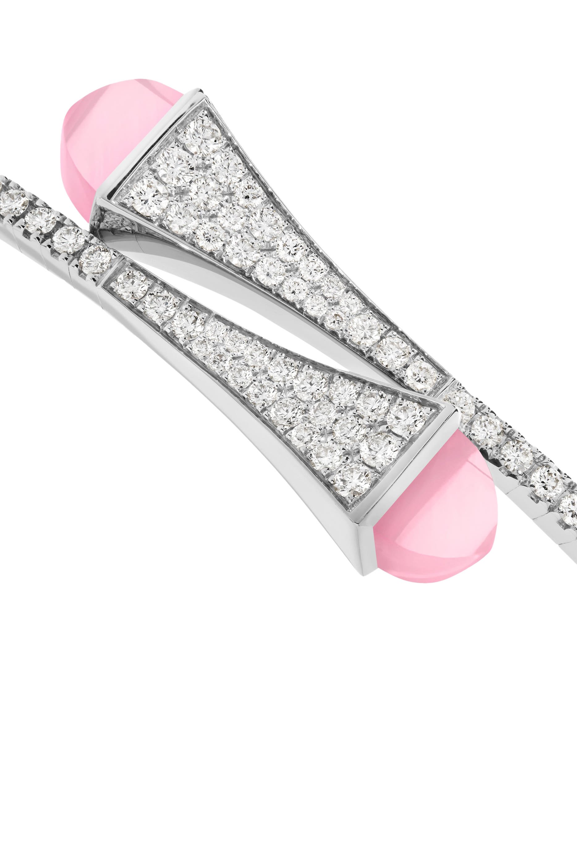 Cleo Midi Slip-On Bracelet, 18k White Gold with Diamonds & Pink Quartz Agate