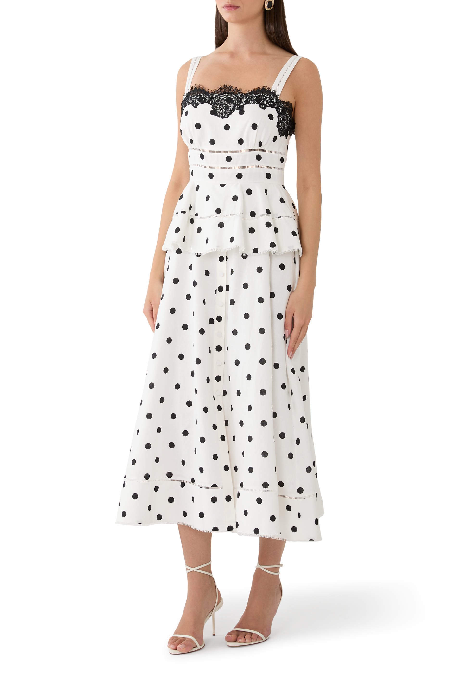  Polka Dot Linen Midi Dress 