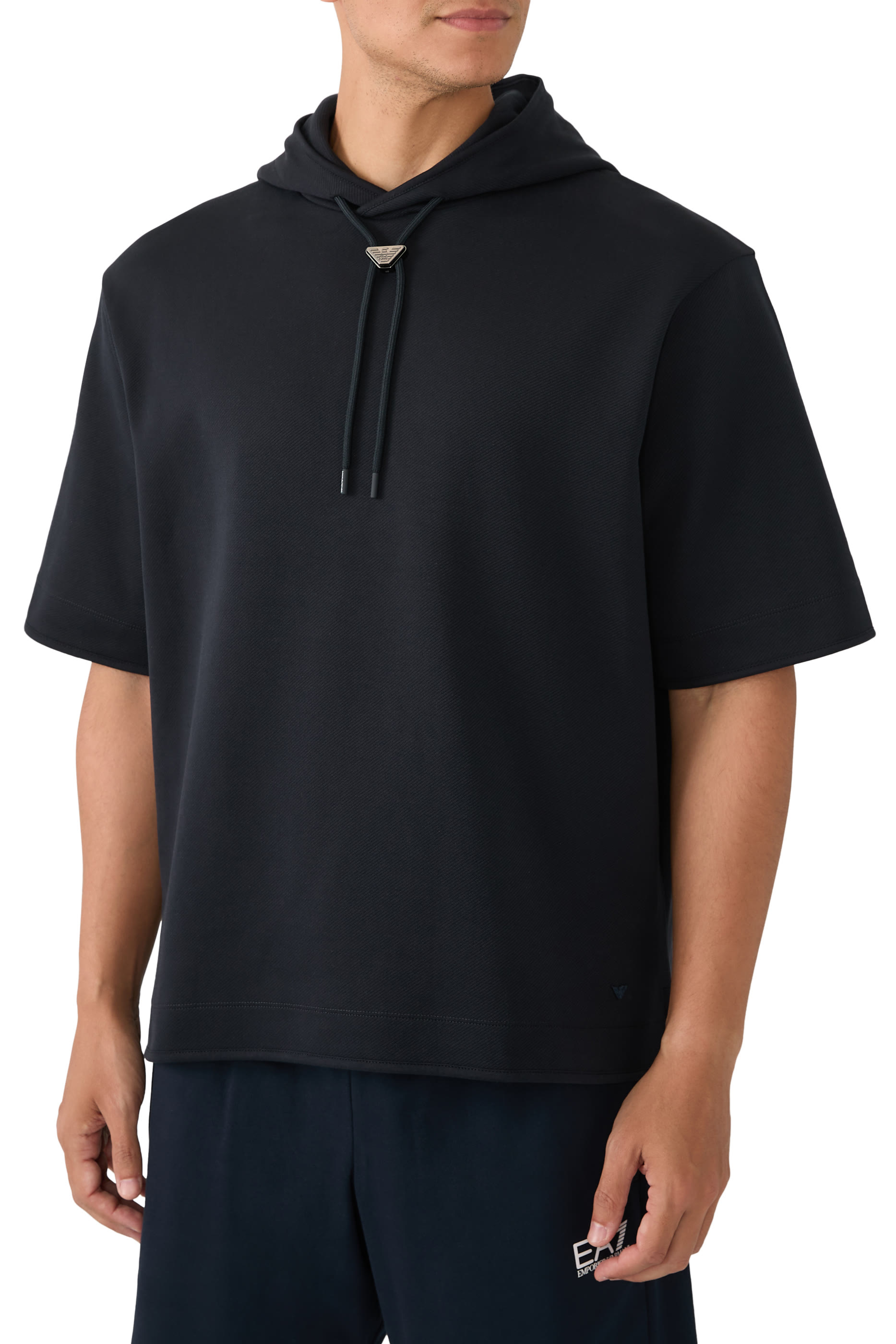 Short-Sleeved Oversized Jersey Hooded Sweatshirt