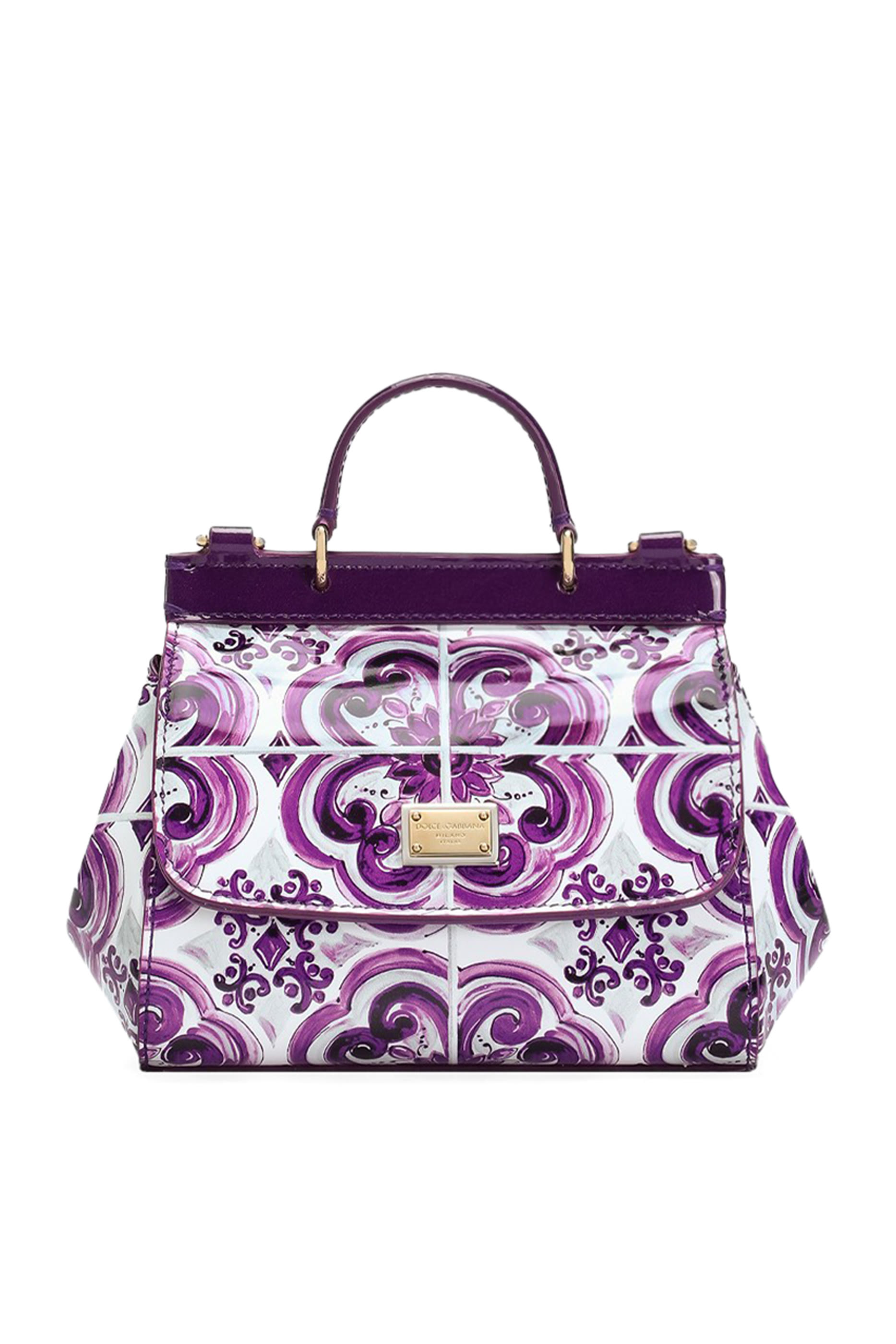 Kids Majolica-Print Sicily Handbag in Polished Calfskin