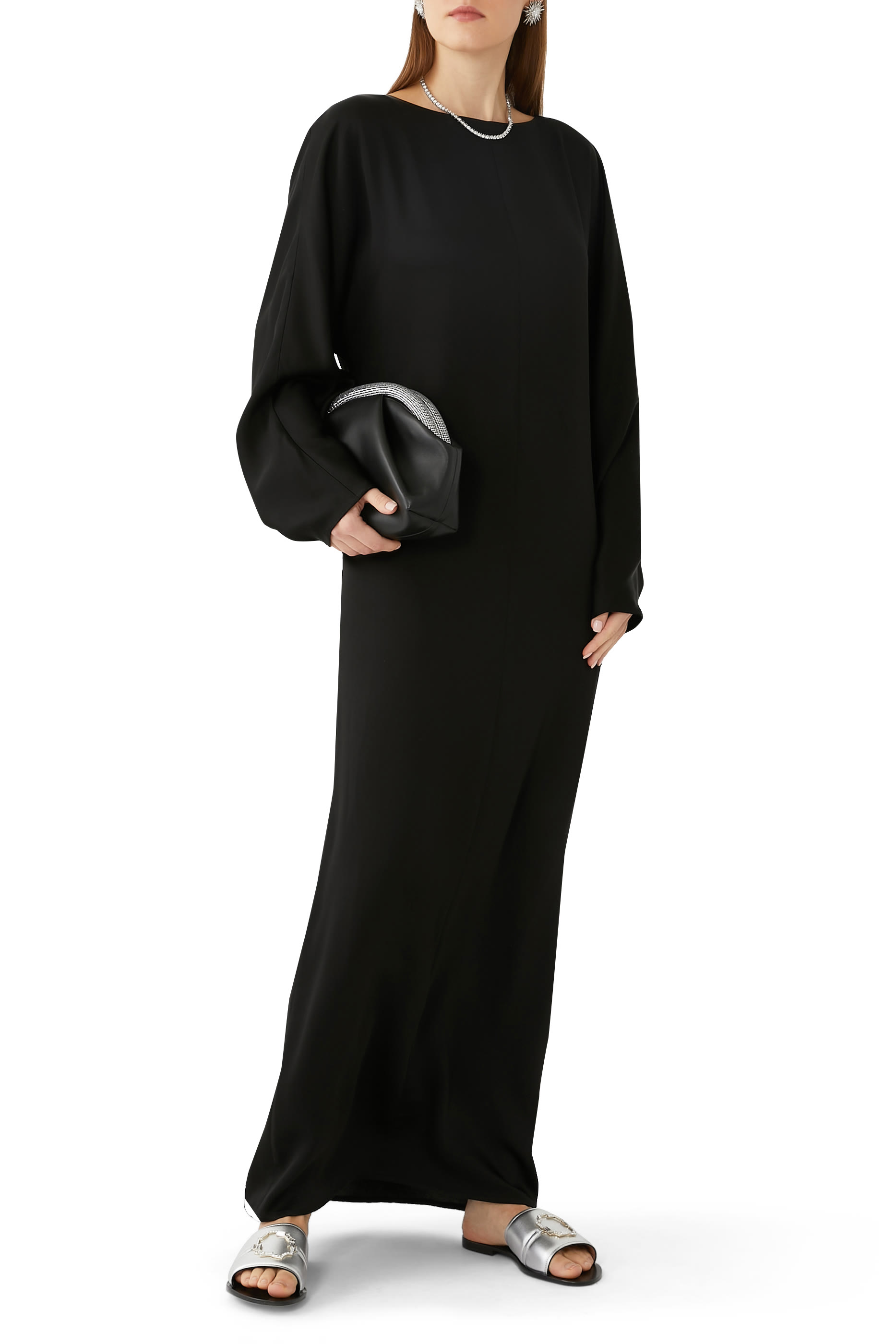 Long-Sleeve Satin Kaftan