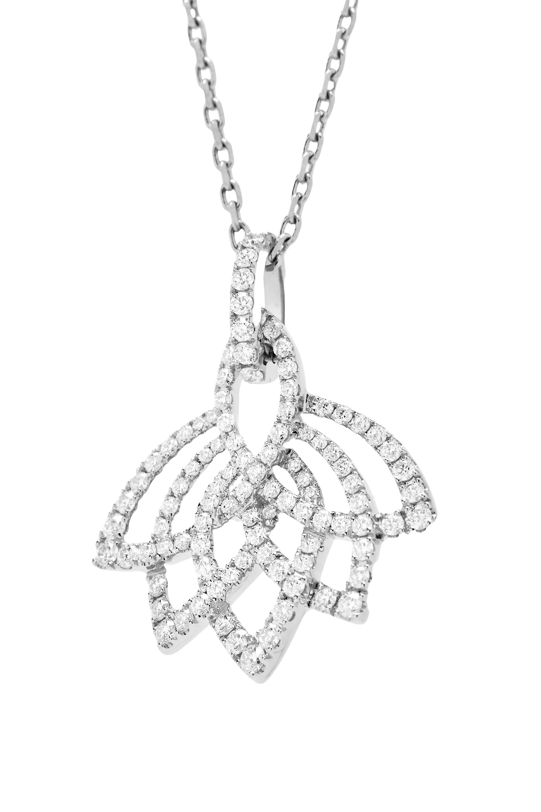 Lotus Blossom Pendant Necklace, 18K White Gold & Diamonds