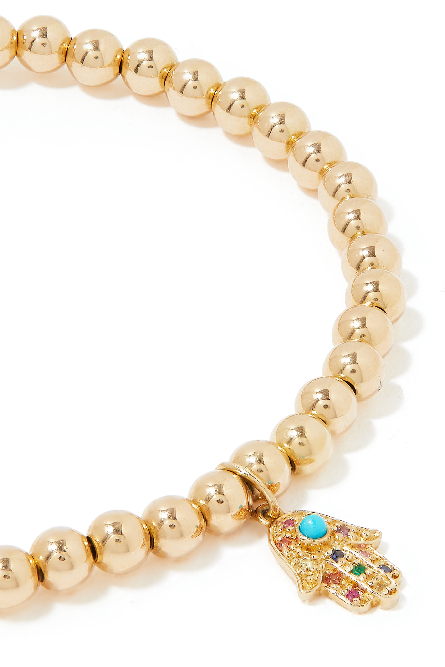 Rainbow Small Hamsa Beaded Bracelet, 14k Yellow Gold