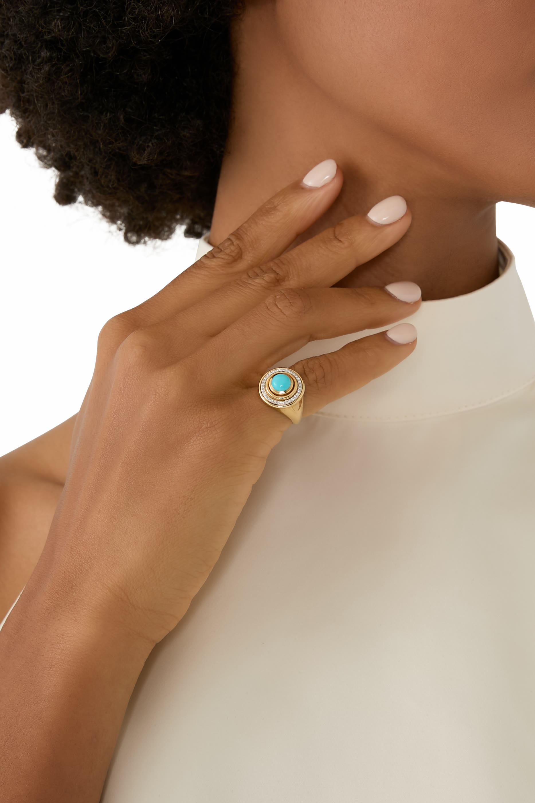 Mimette Pinky Ring, 18k Yellow Gold with Diamonds & Turquoise