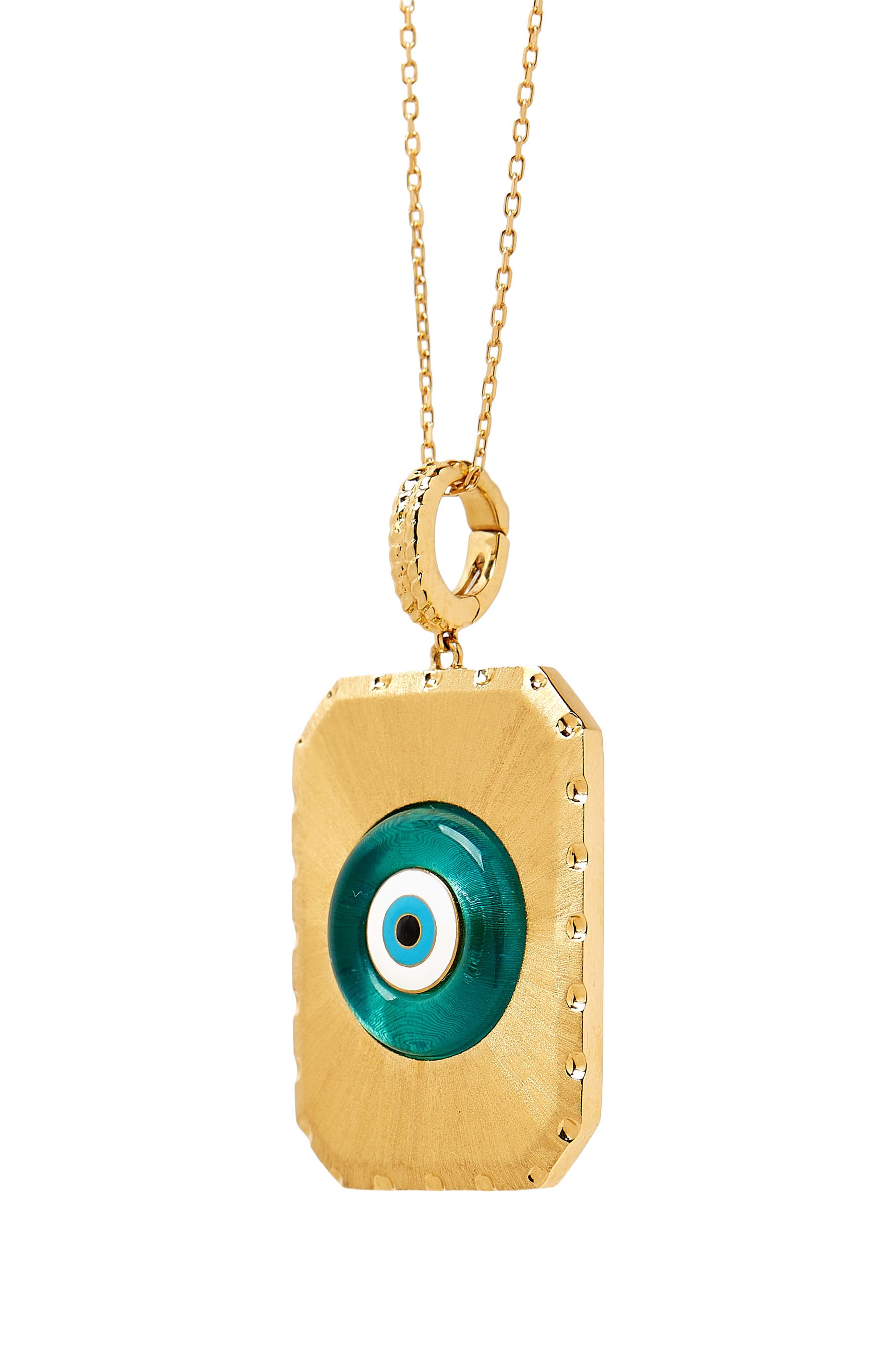 Evil Eye Brushed Charm, 18K Yellow Gold & Enamel