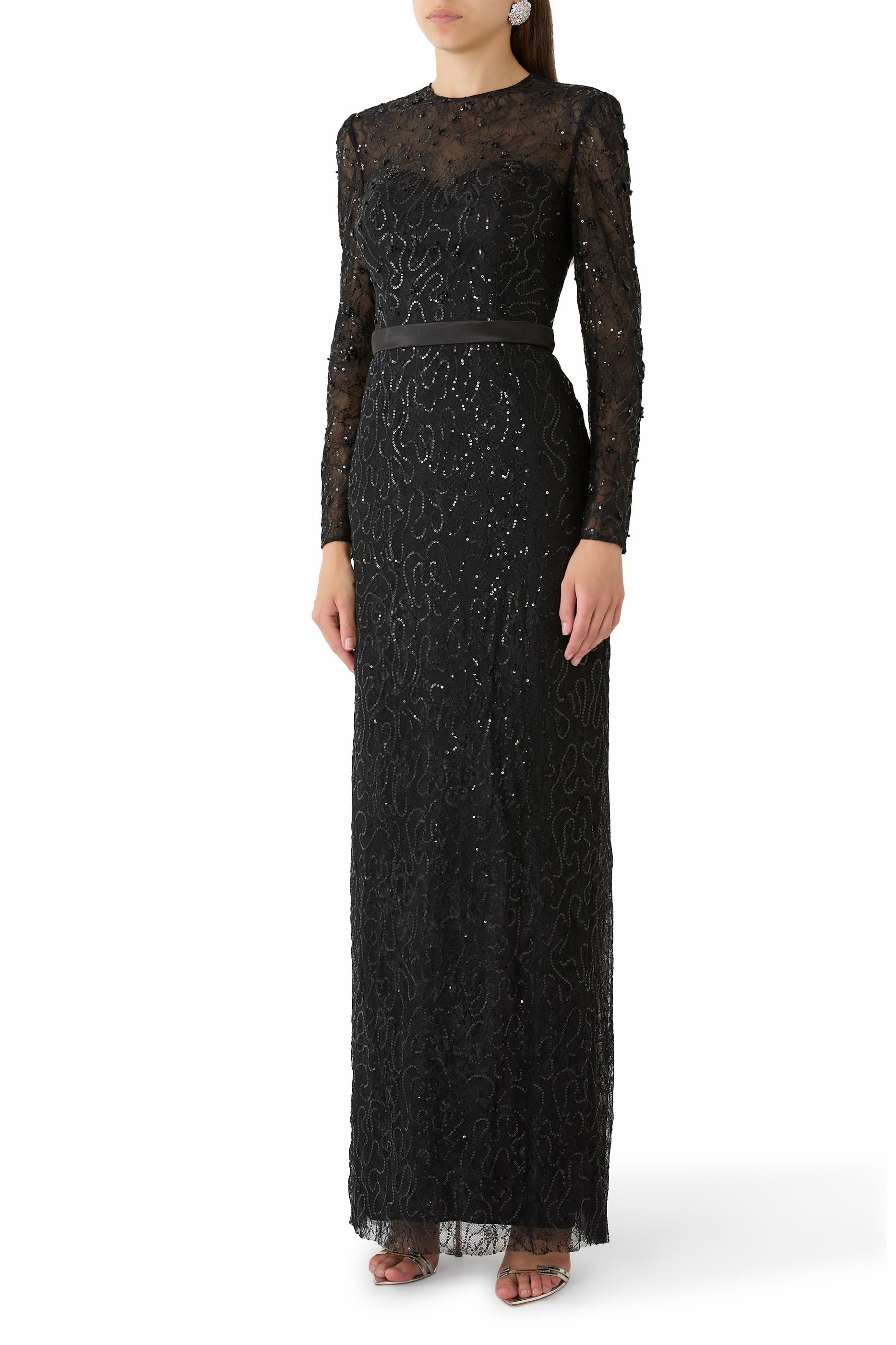 Lace-Sequin Evening Dress
