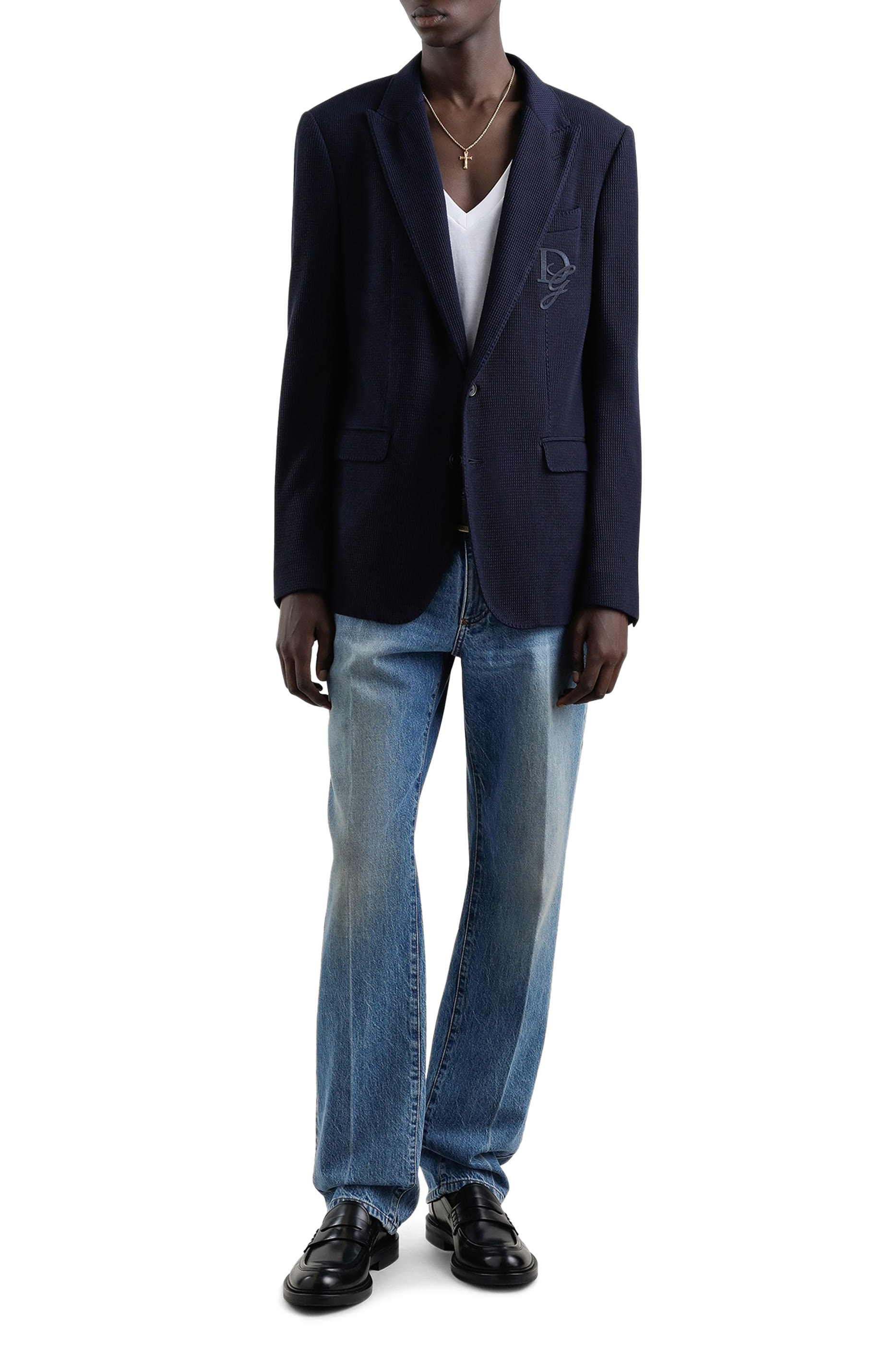 Logo Embroidery Single-Breasted Cotton Jersey Jacket