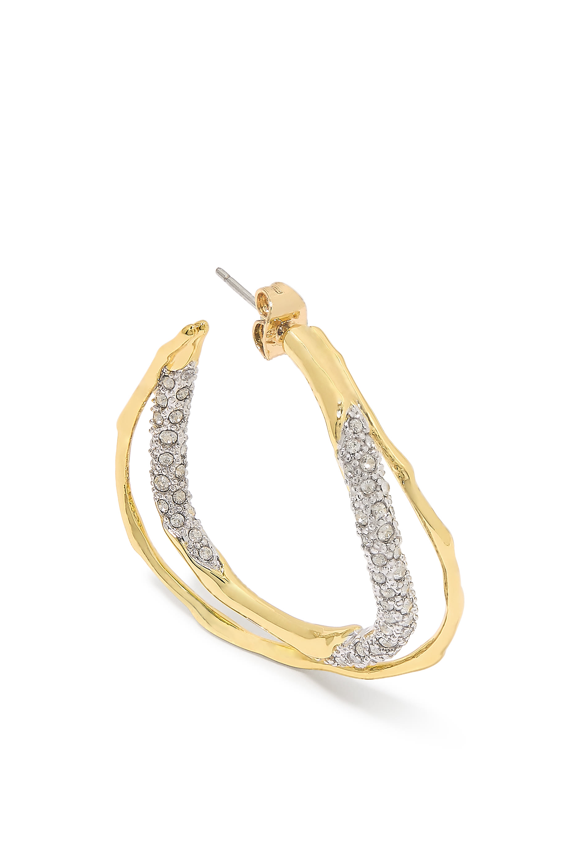 Solanales Gold Crystal Twist Hoop Earrings
