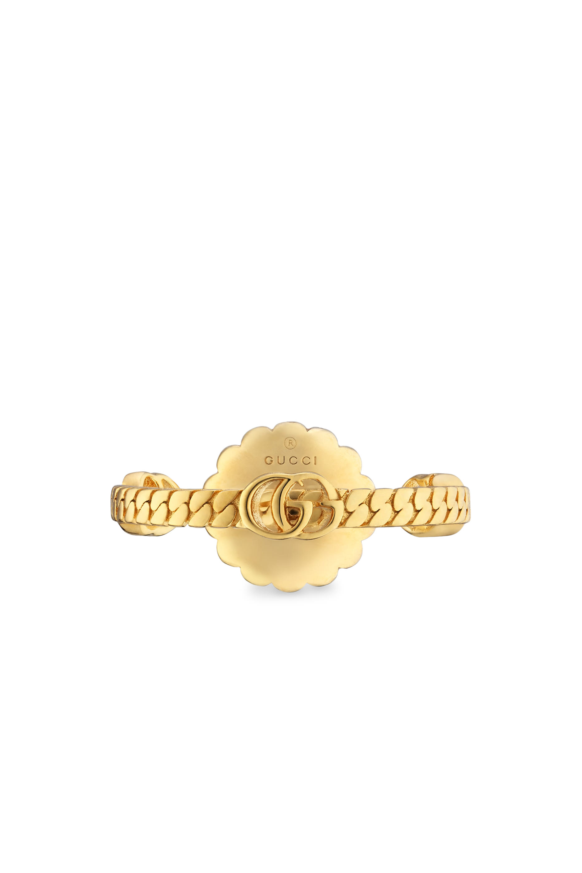 Double G Flower Ring, Metal with Yellow Gold-toned Finish & Resin, Crystals
