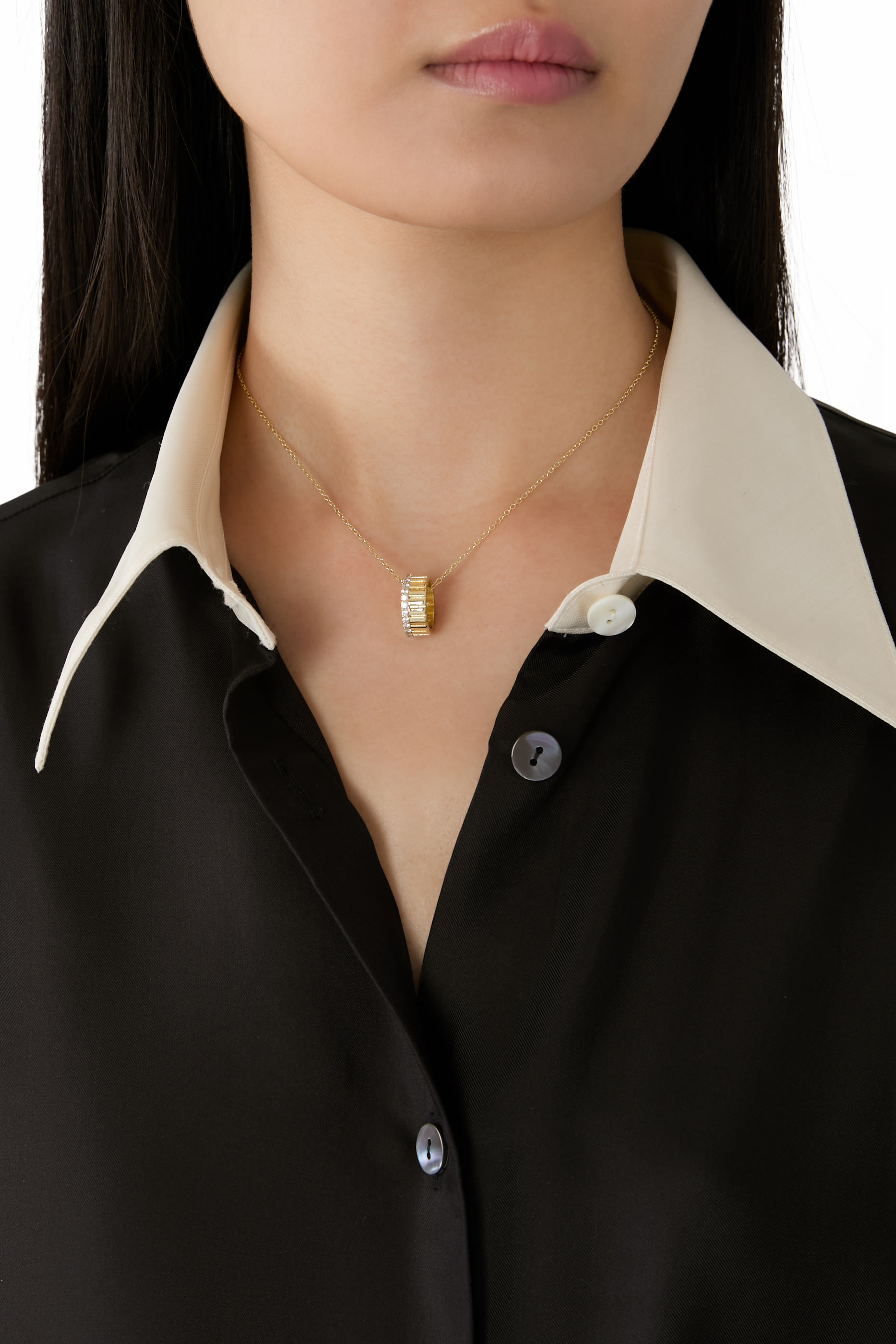 CZ Wheel Pendant Necklace, Yellow Gold Plated Brass & Cubic Zirconia