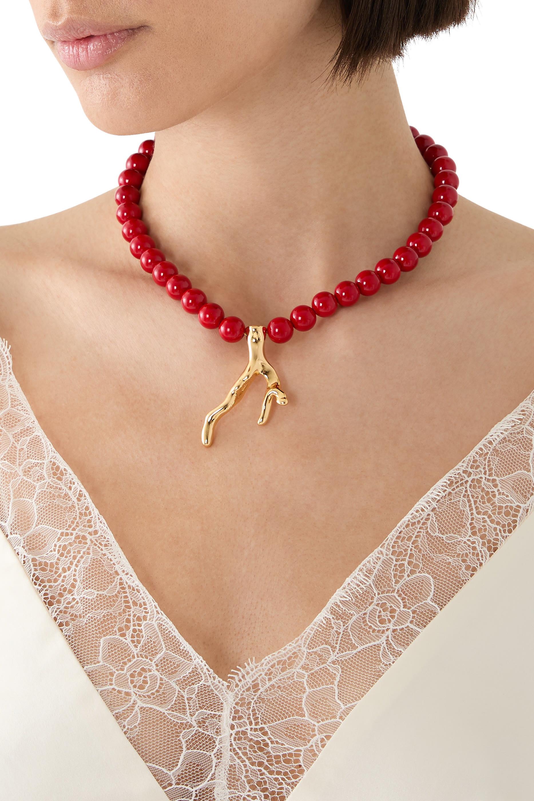 Pearls with Coral Charm Necklace