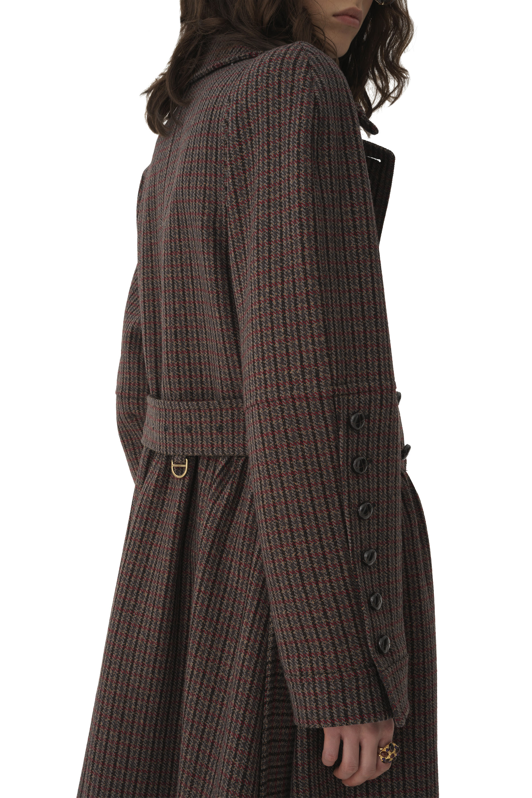 Double-Breasted Riding Coat in Houndstooth Wool