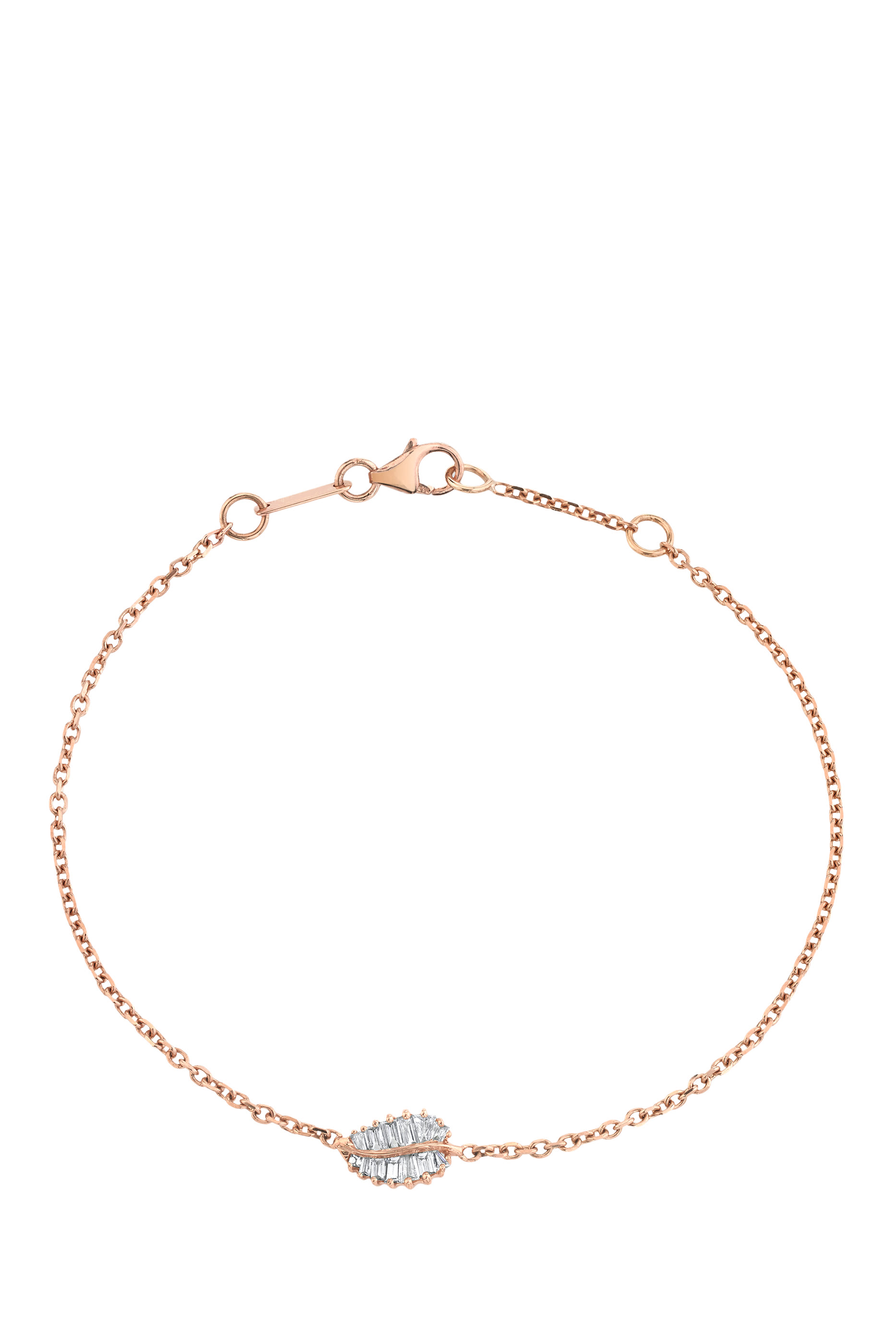 Palm Leaf Baguette Diamond Bracelet, 18k Rose Gold & Diamonds