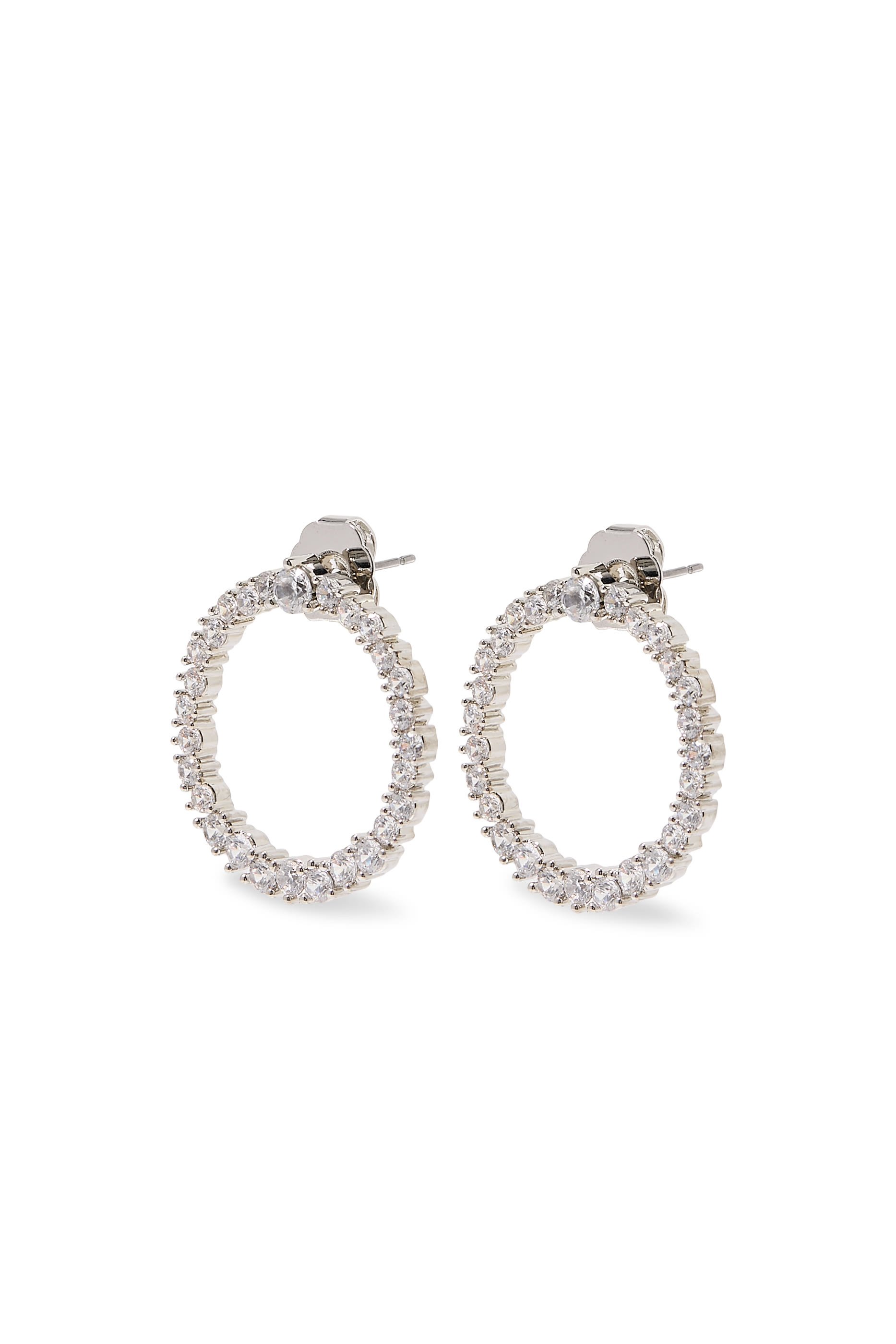 Statement Earrings,  Rhodium-Plated Brass, Cubic Zirconia