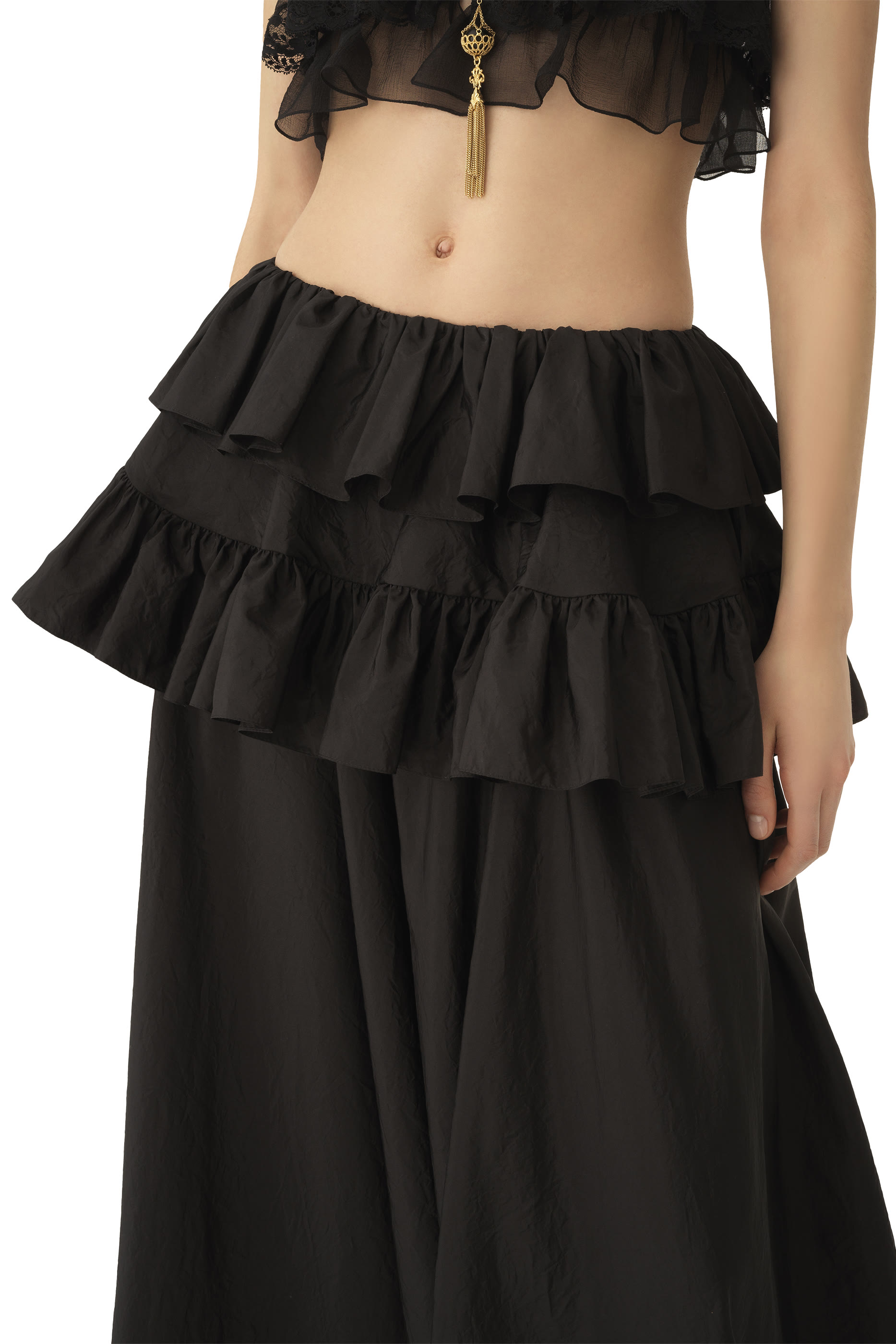 Tiered Maxi Skirt in Washed Silk Taffeta 