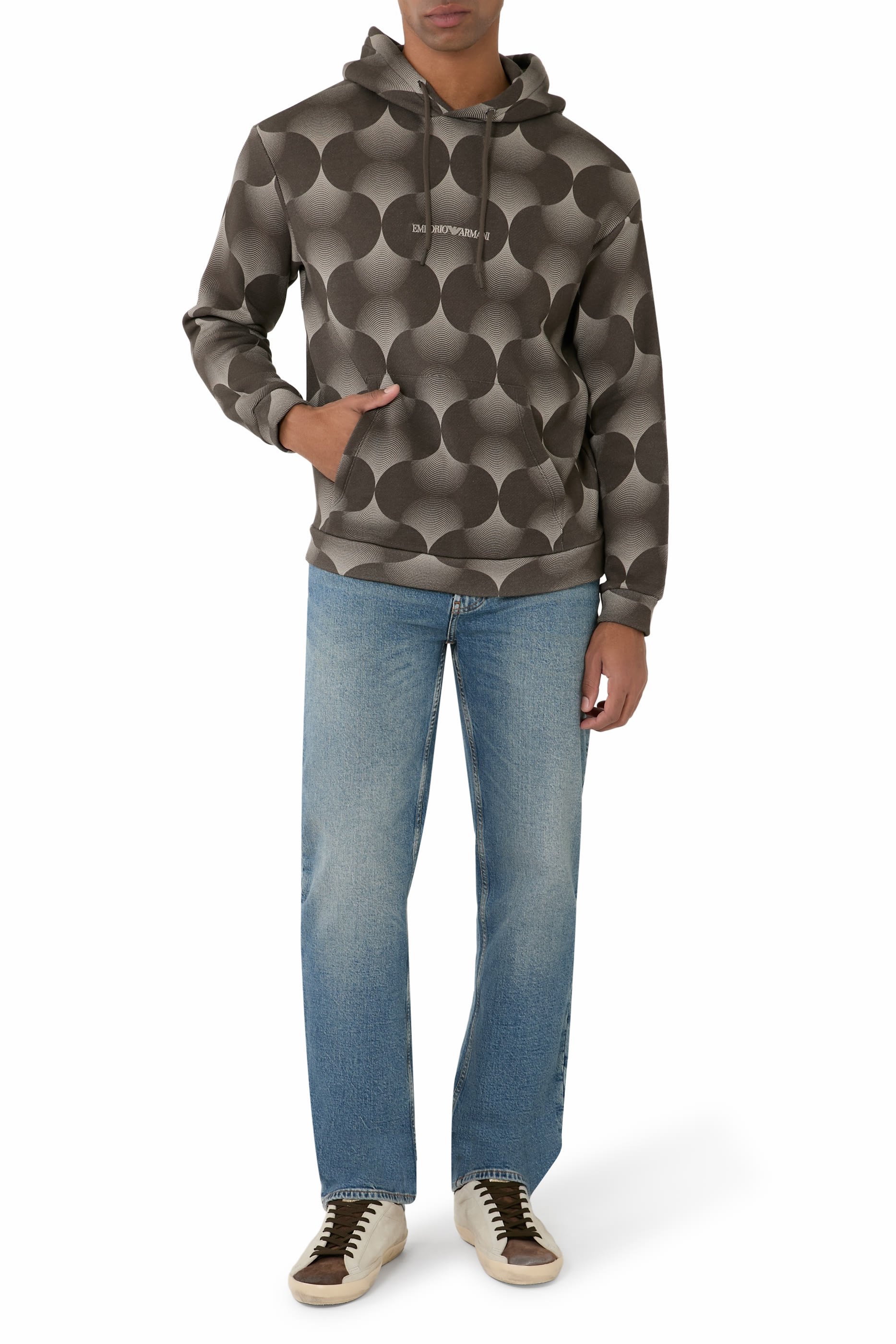 Op-Art Print Hooded Sweatshirt