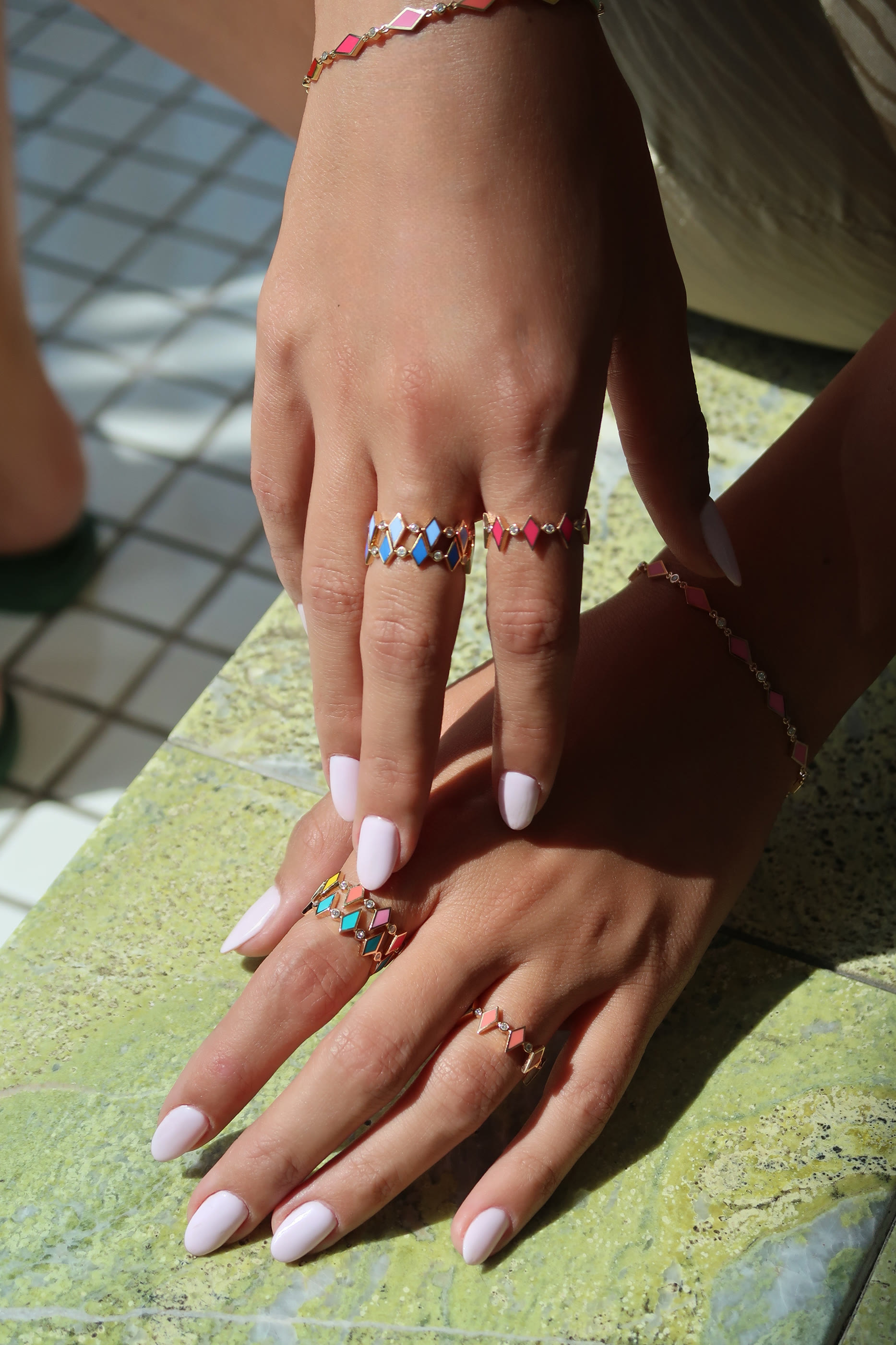 Mosaic Ring, White Gold with Diamonds & Enamel