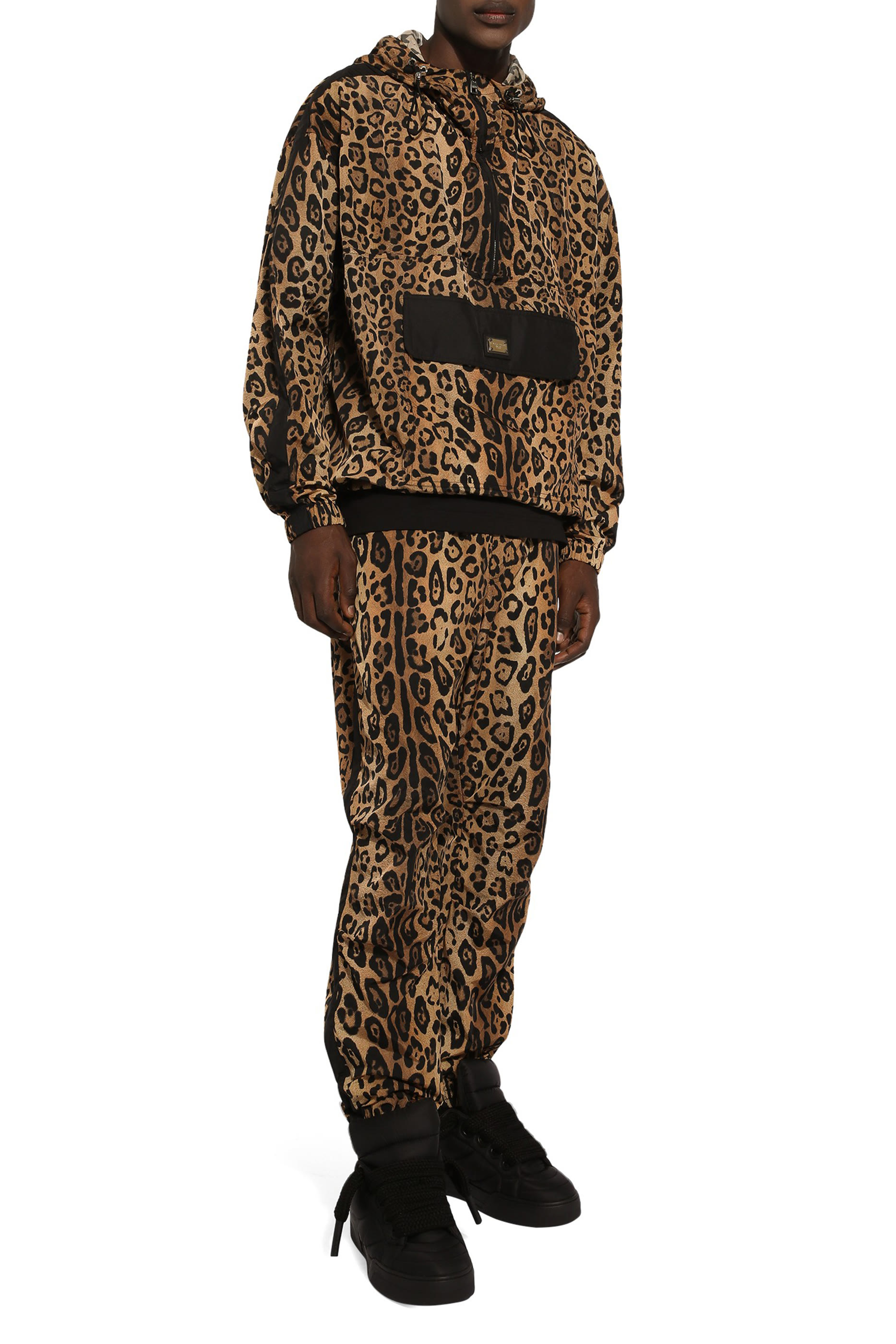Jogging Pants with Leopard-Print Crespo and Tag