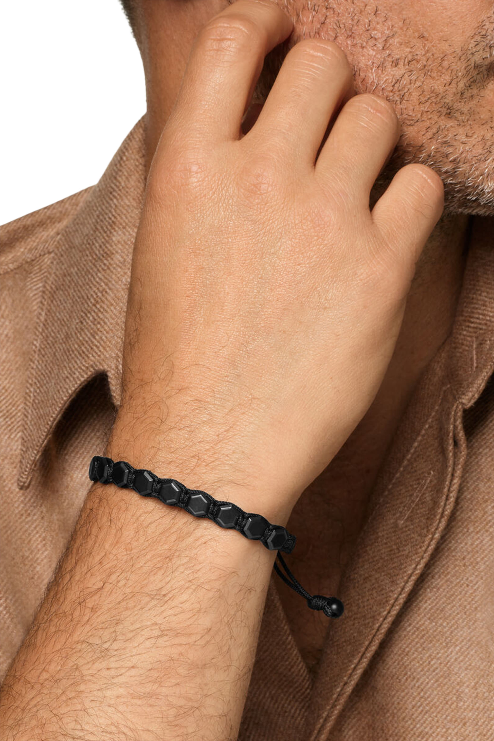 Faceted Woven Bracelet, Titanium & Nylon, with Black Onyx