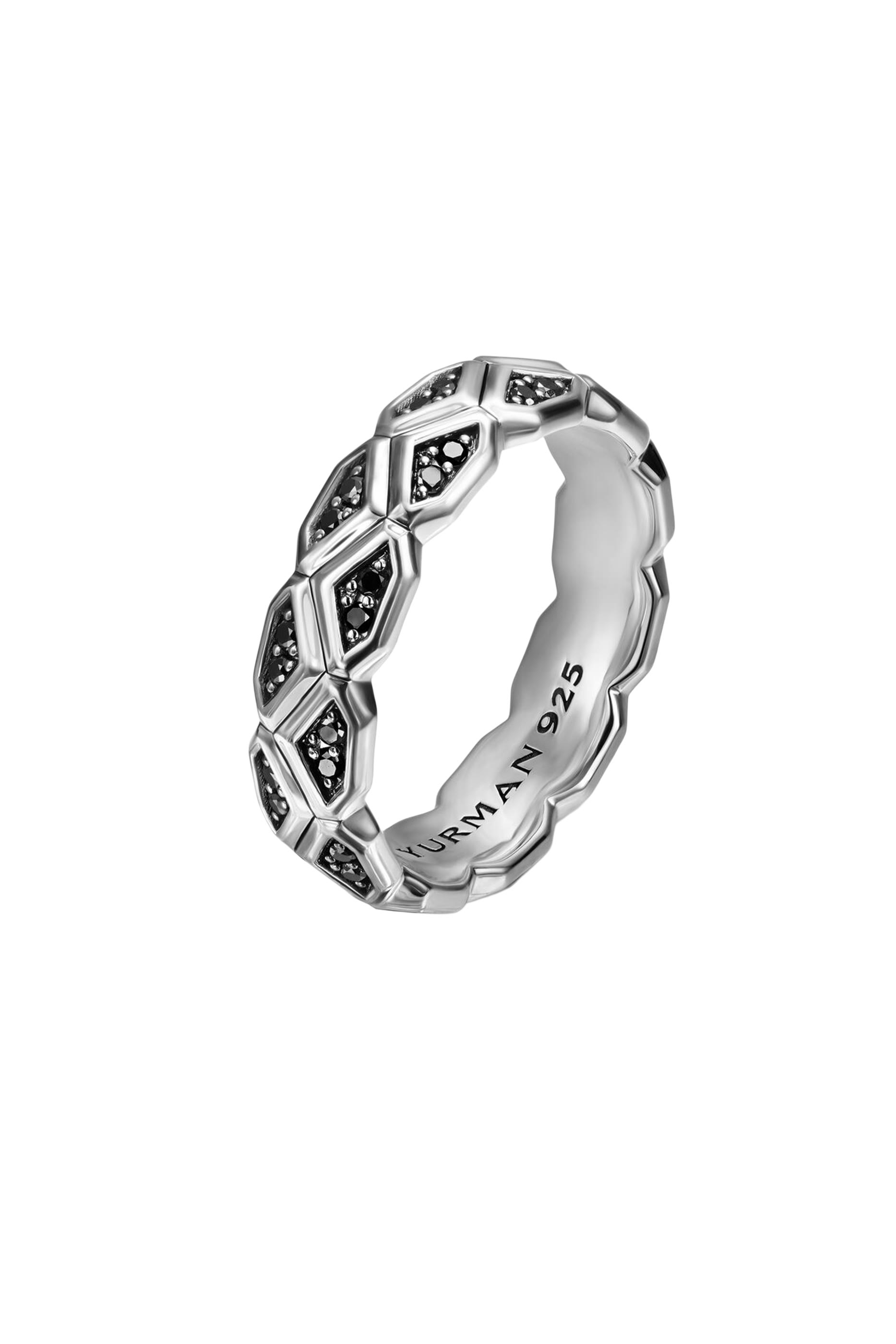 Hex Band Ring, Sterling Silver & Diamonds