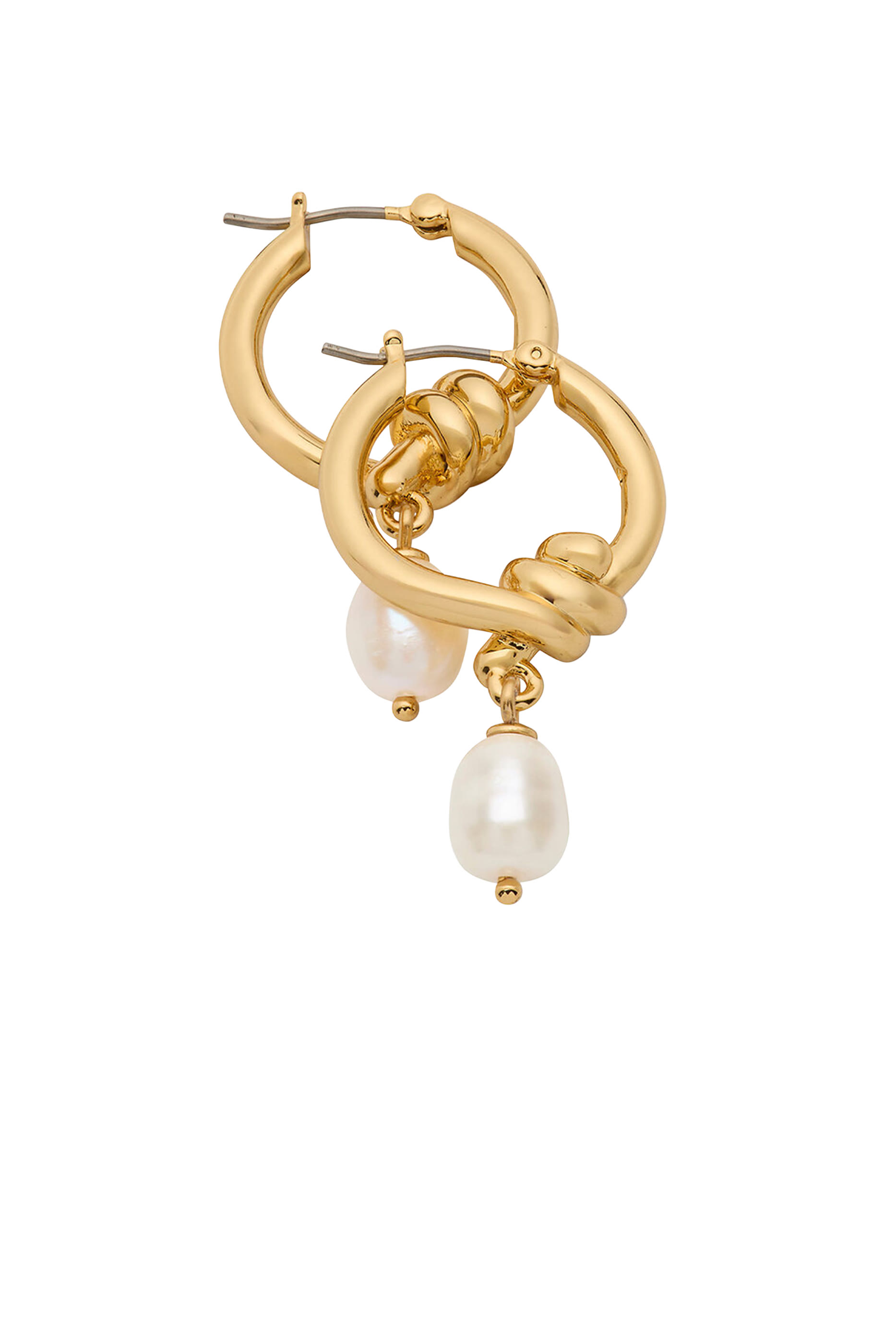 Ropes and Knots Pearl Drop Hoops, Plated Metal & Freshwater Pearls