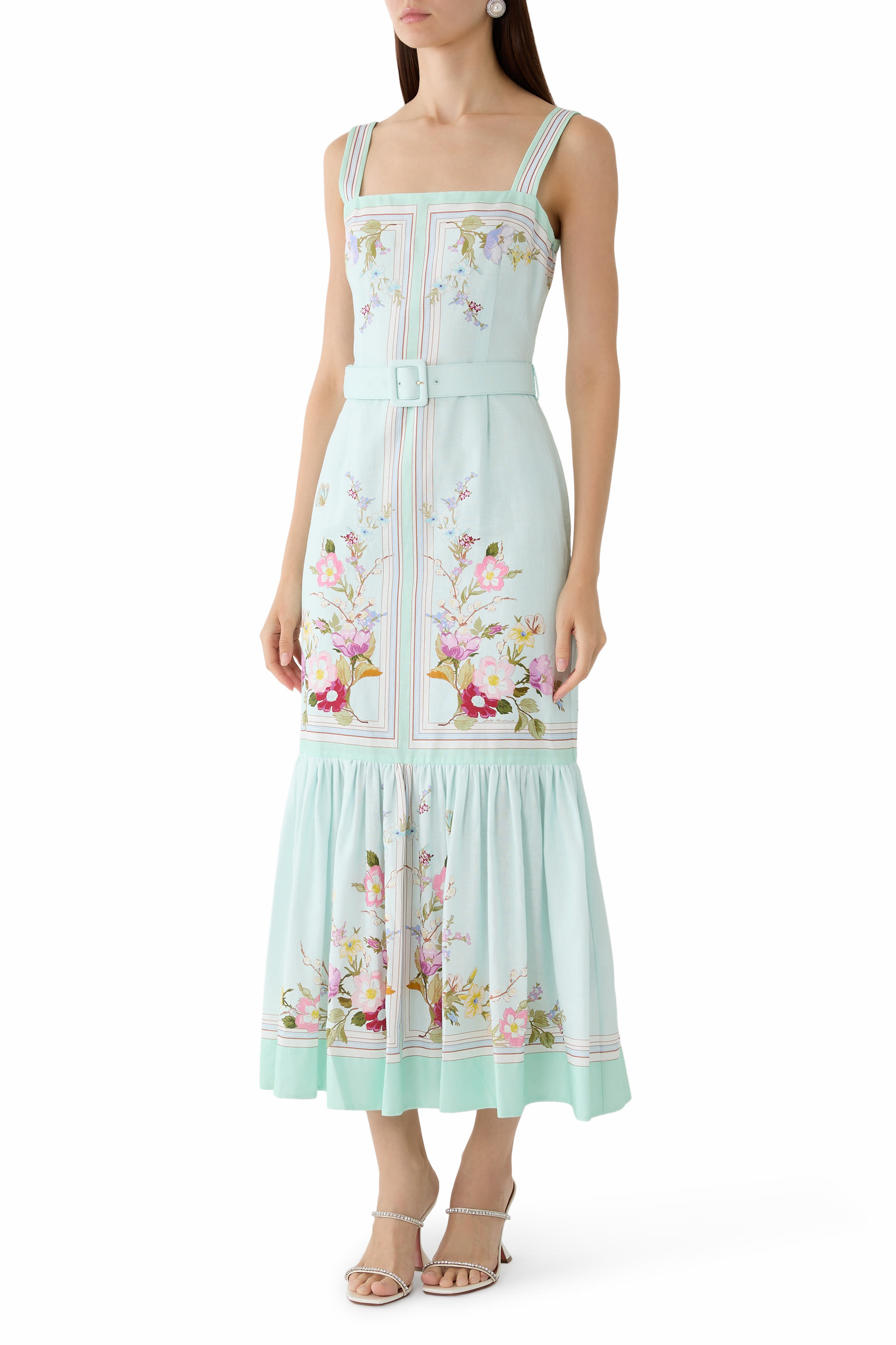  Floral Linen Midi Dress 