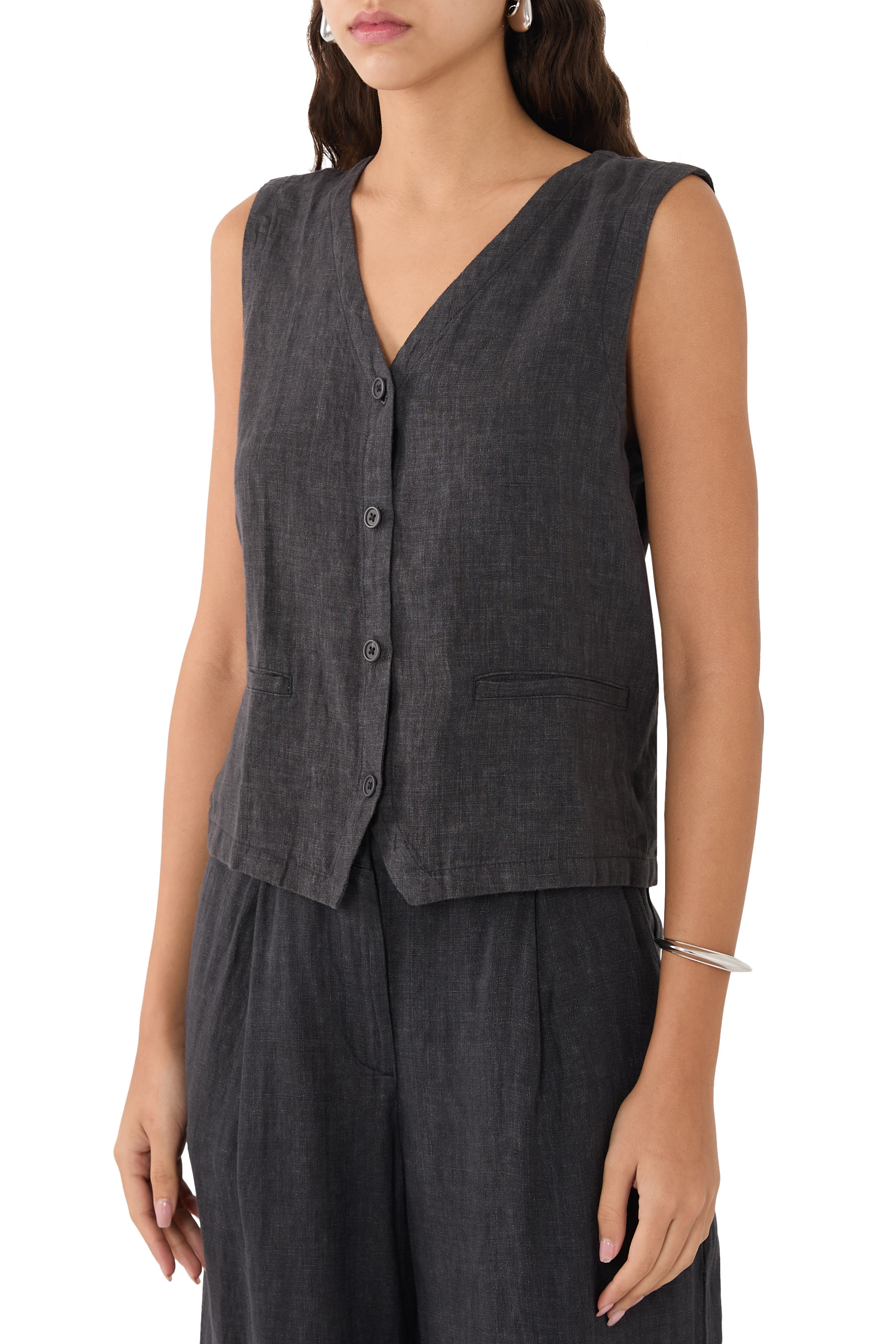  Washed Organic Linen Delave Vest 