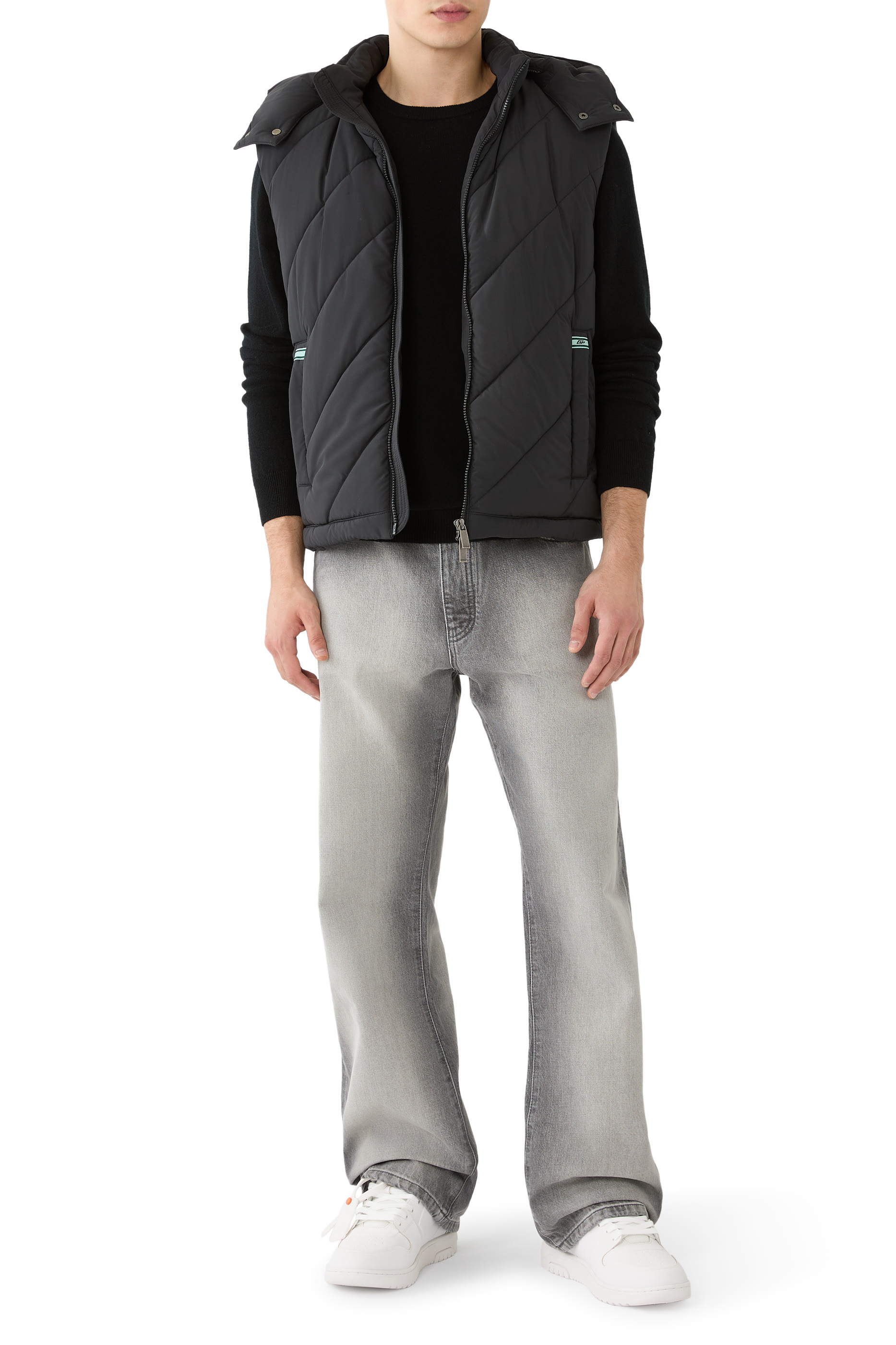 Diagonal Embroidery Slim Relaxed Jeans