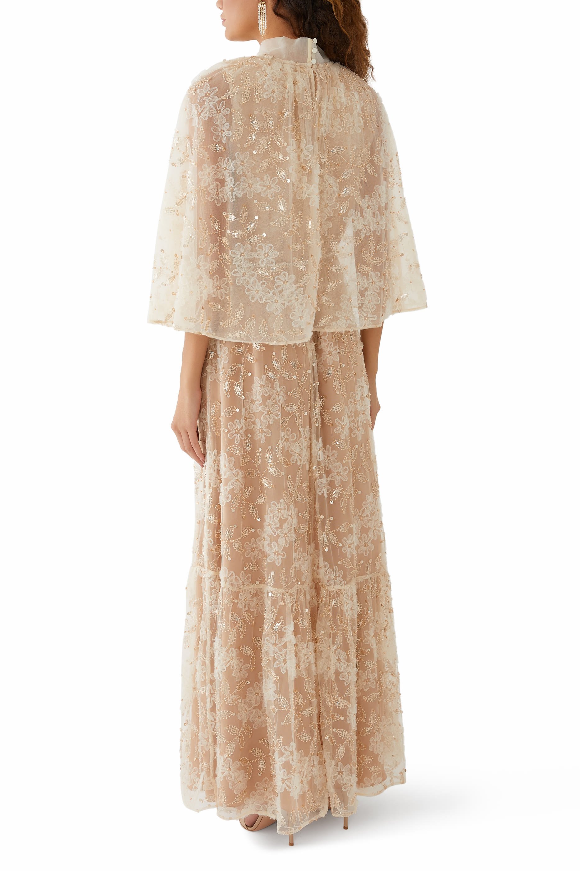 Embellished Cape Maxi Dress