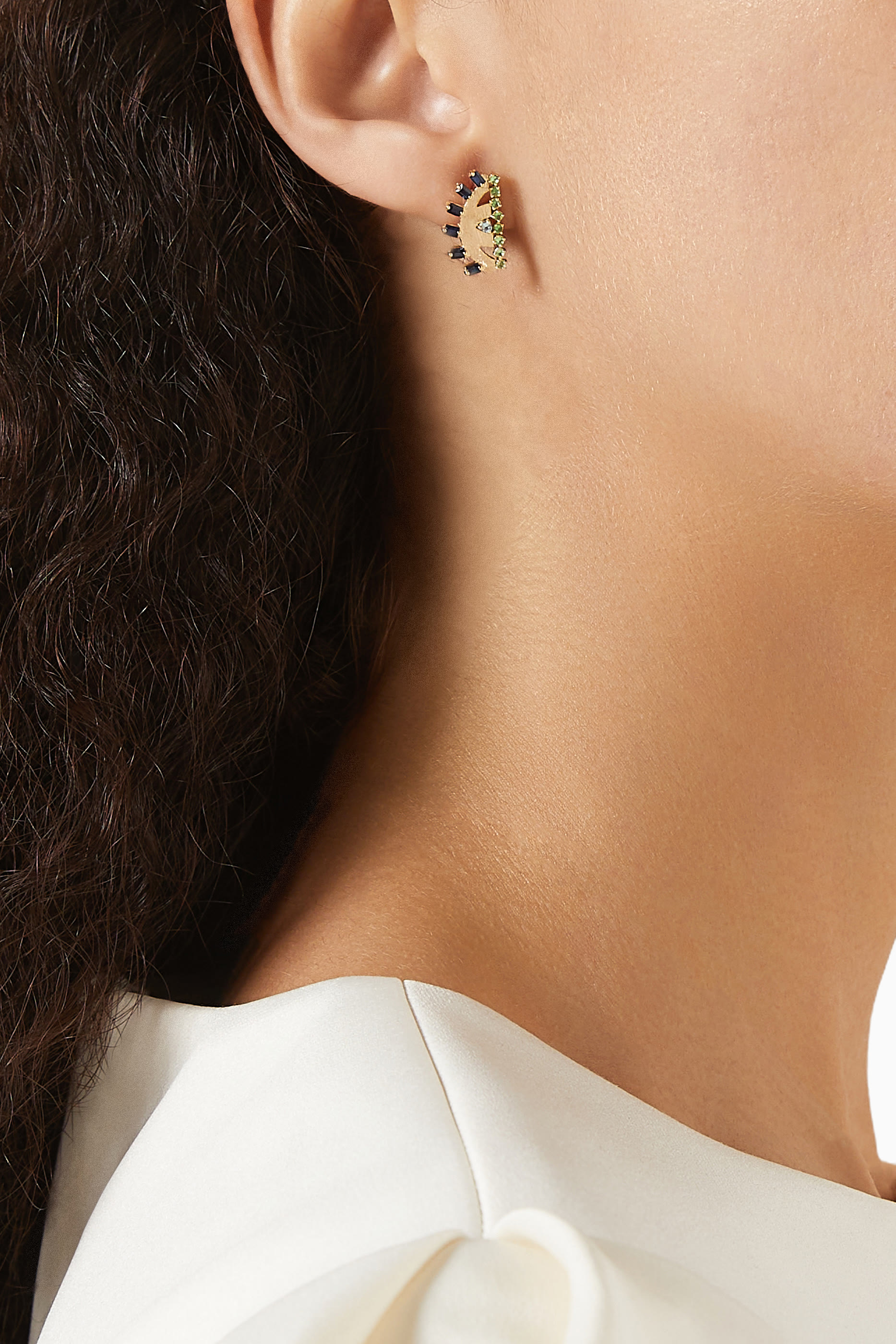 Ya Ein Najlaa Multi-Stone Earrings, 18k Yellow Gold & Blue Topaz, Emerald, Sapphire