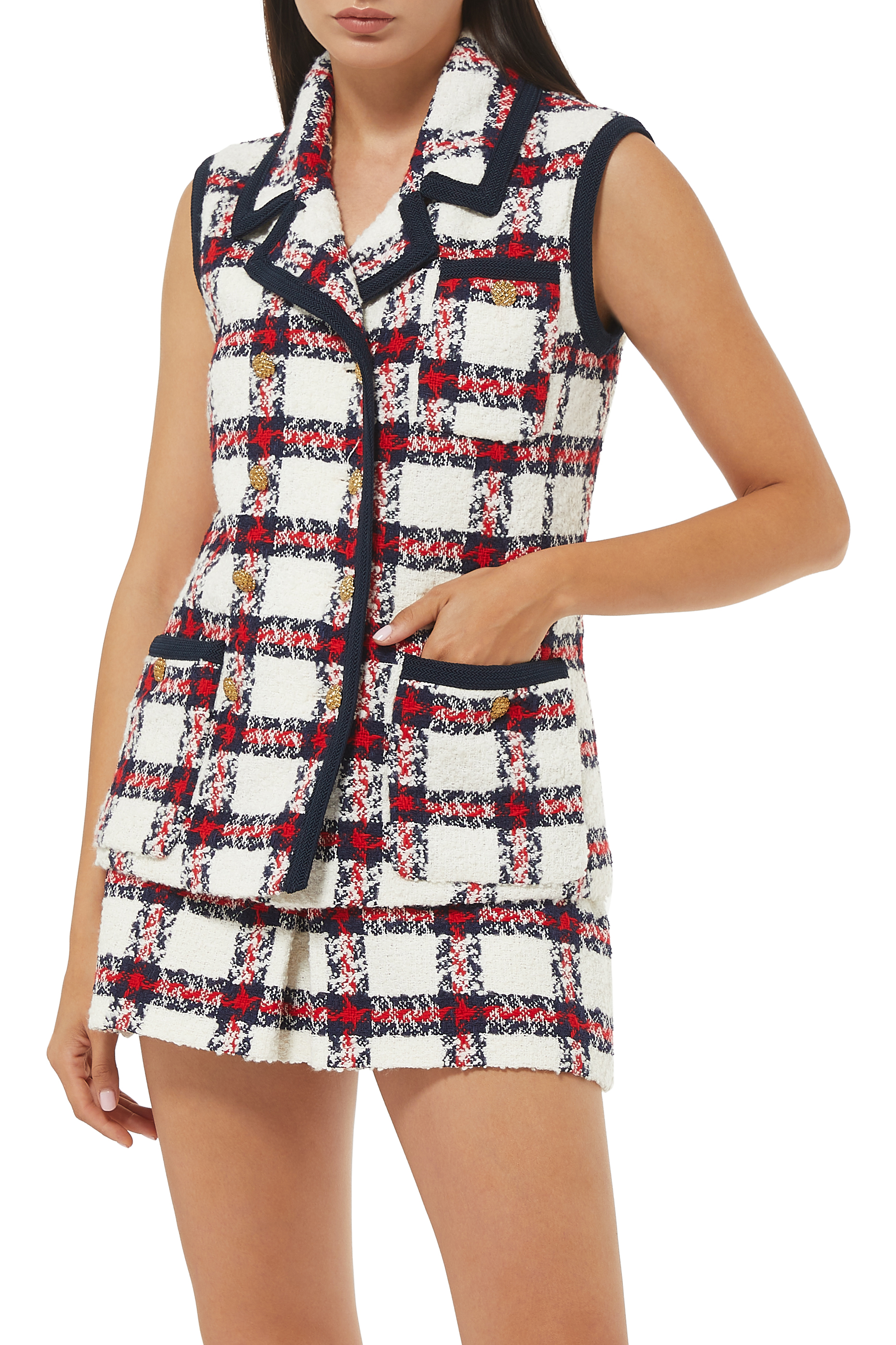 Check Tweed Sleeveless Jacket