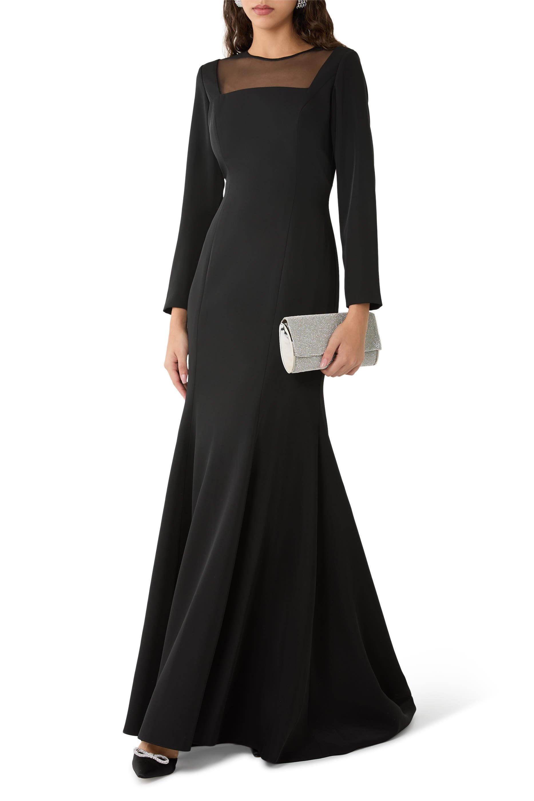 Long Sleeve Illusion Neckline Mermaid Gown
