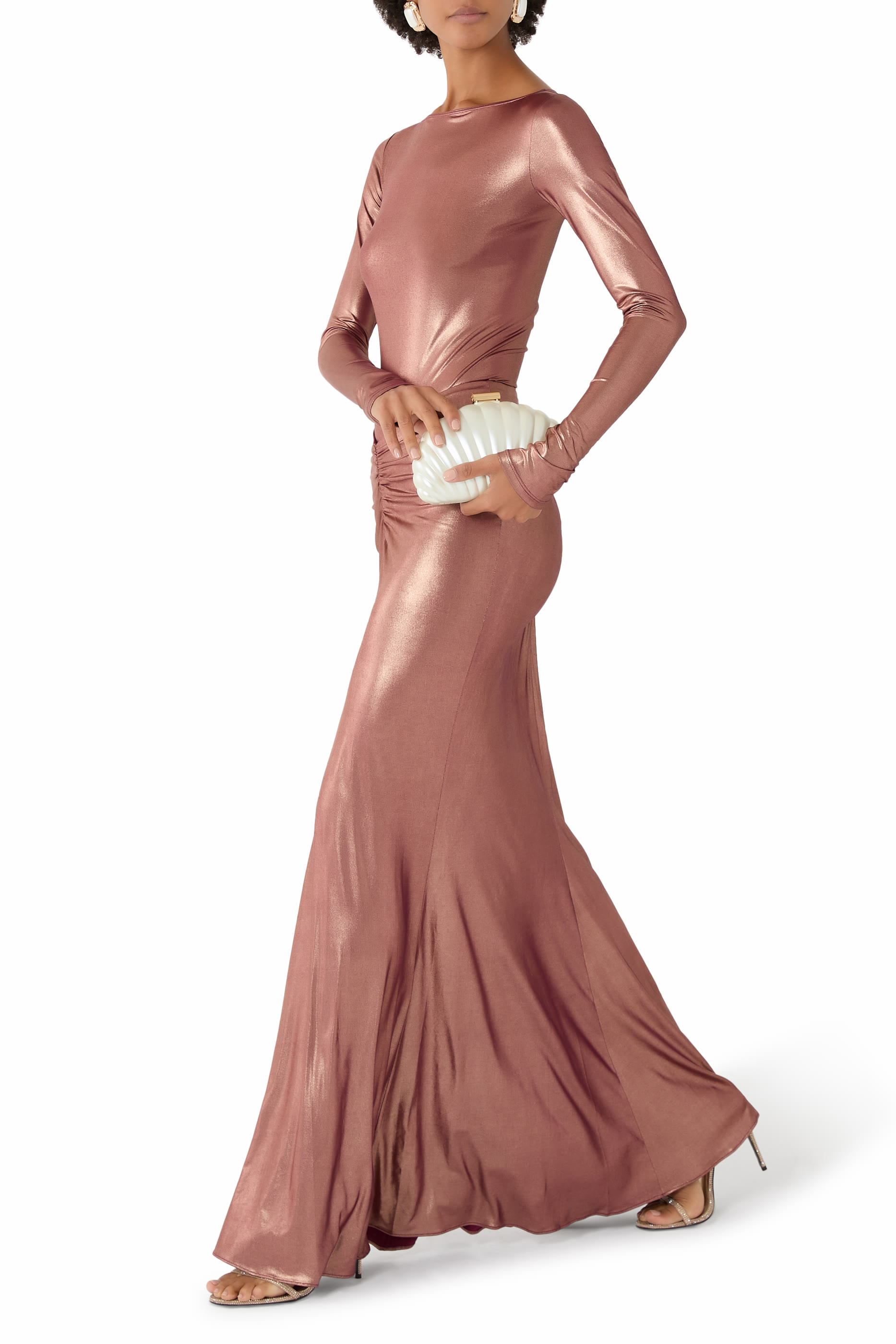 Coated Jersey Ruched Maxi Skirt