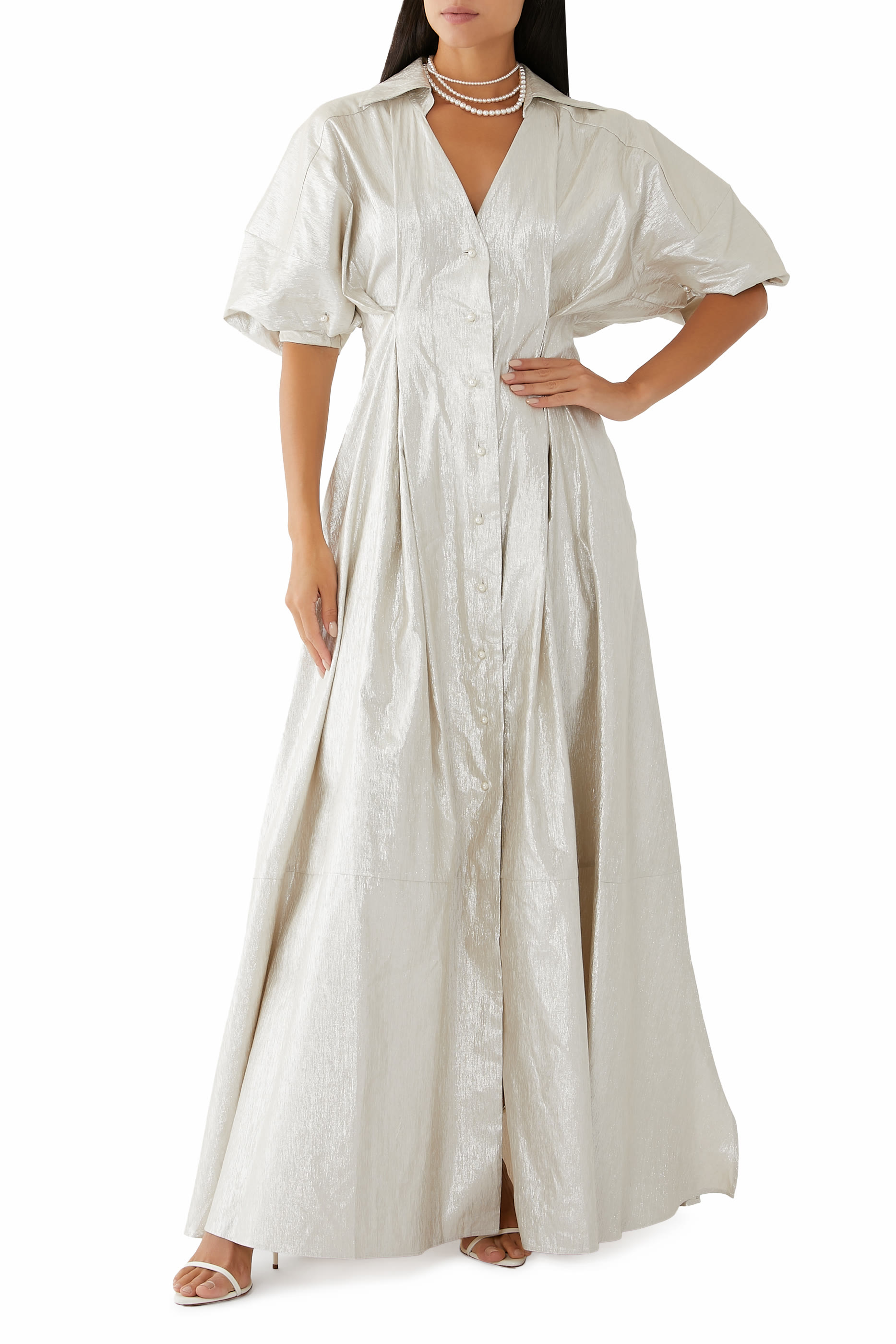 Honesty Opens Metallic Linen-Blend Maxi Dress